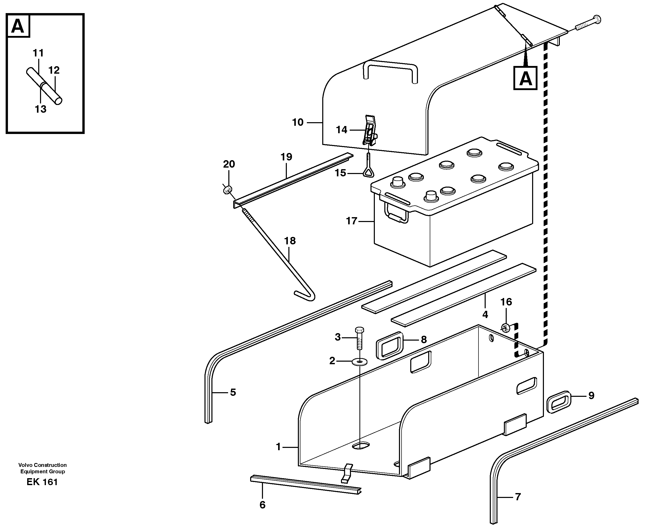 Схема запчастей Volvo L220E - 91274 Battery box with fitting parts L220E SER NO 2001 - 3999