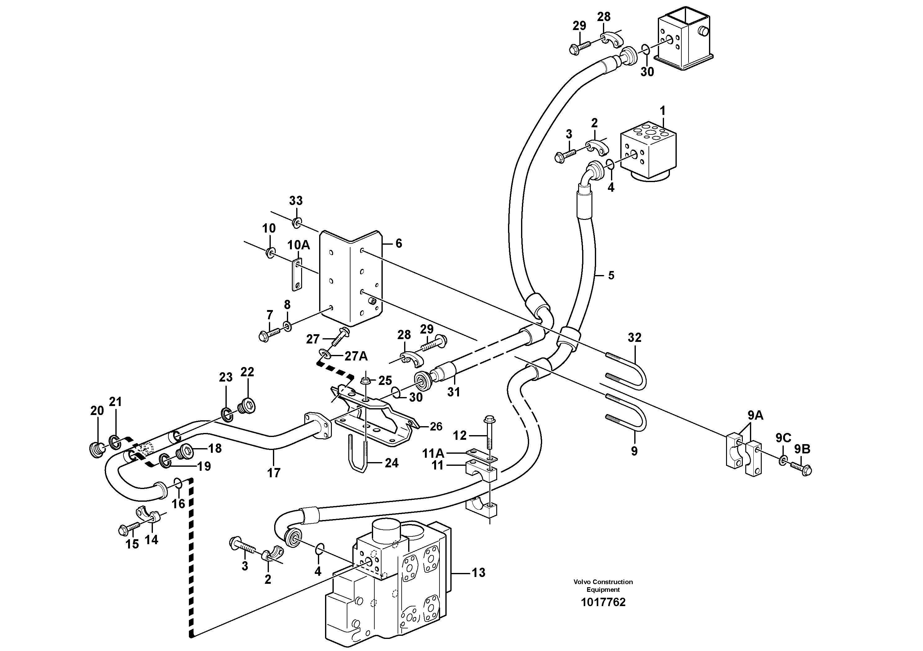 Схема запчастей Volvo L220E - 54708 Feed- and return lines - control valve L220E SER NO 2001 - 3999