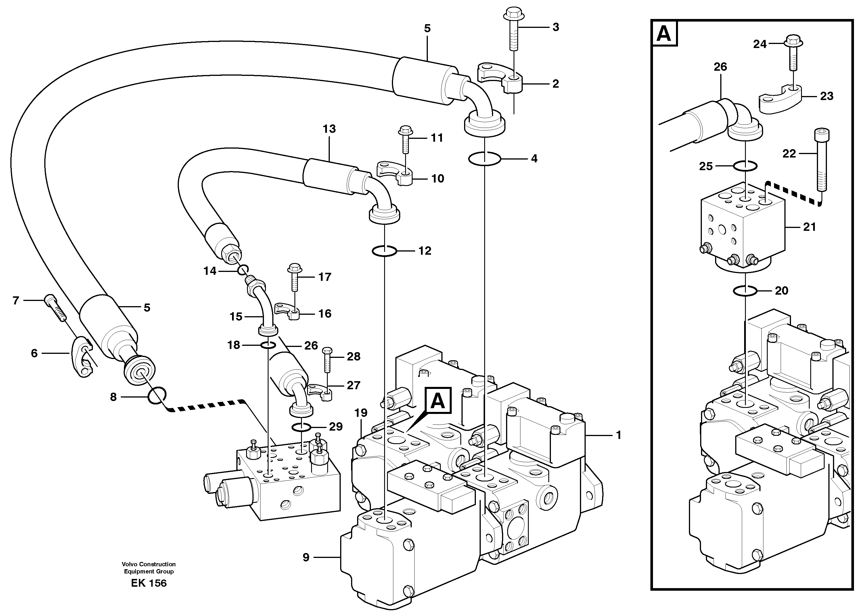 Схема запчастей Volvo L220E - 66188 Feed line, pump - central block L220E SER NO 2001 - 3999