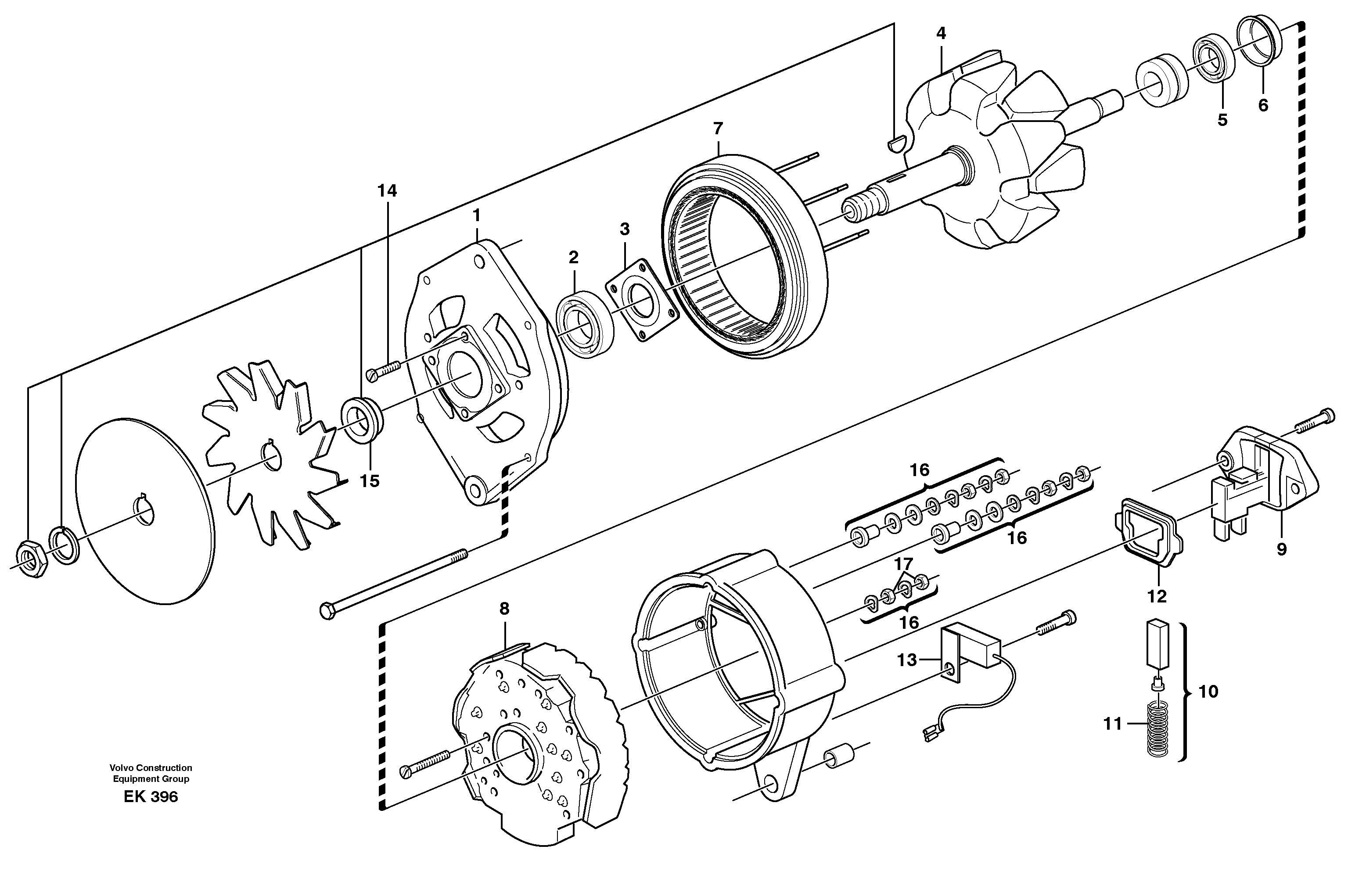 Схема запчастей Volvo L220E - 54615 Alternator, 80A L220E SER NO 2001 - 3999