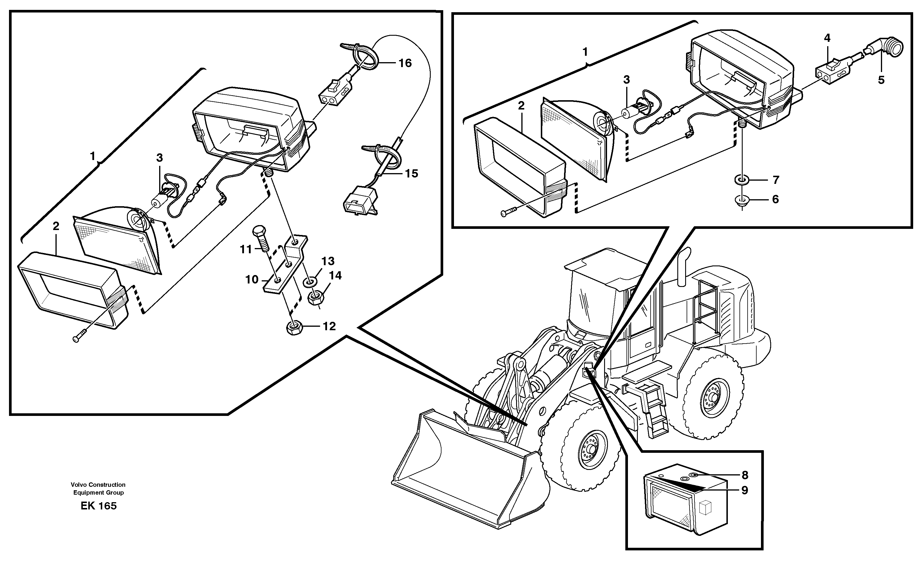 Схема запчастей Volvo L220E - 84436 Work lights, front L220E SER NO 2001 - 3999