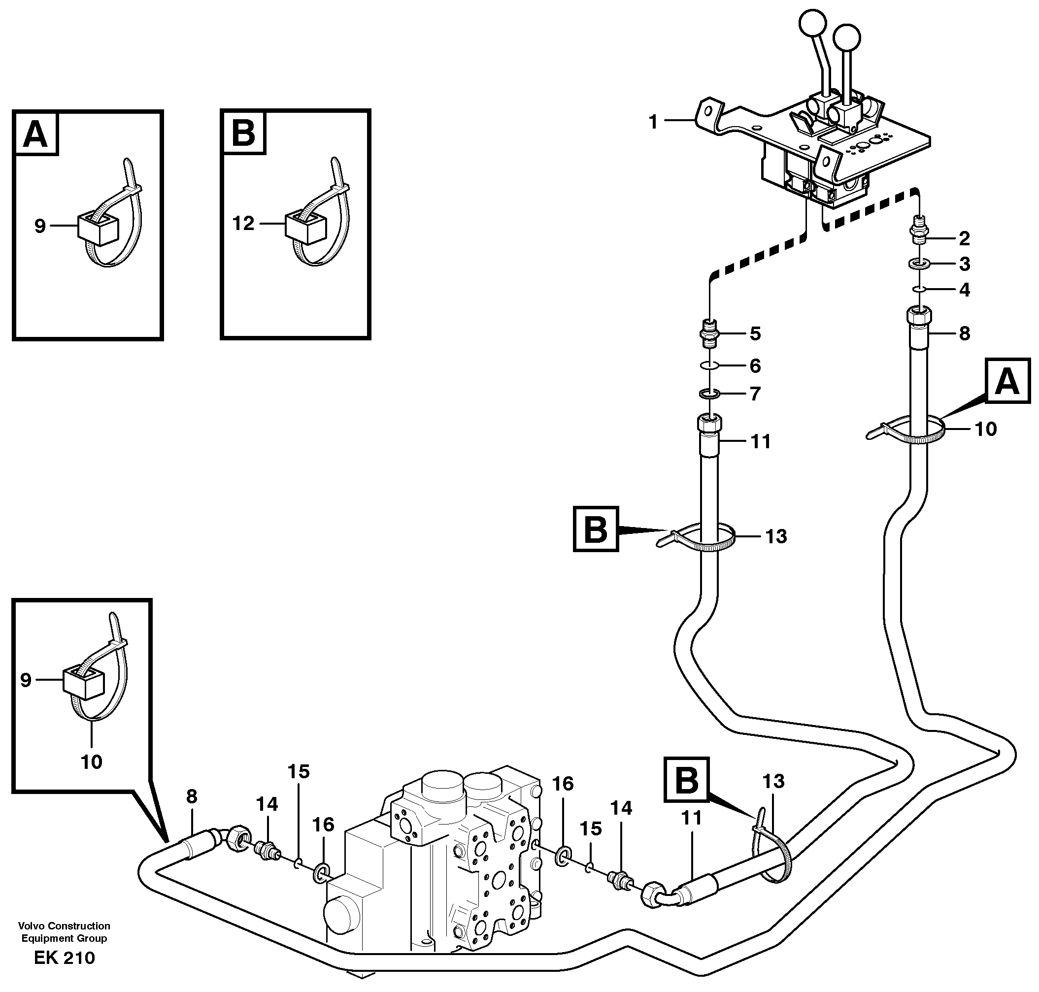 Схема запчастей Volvo L220E - 12969 Servo - hydraulic, control lines, lift L220E SER NO 2001 - 3999