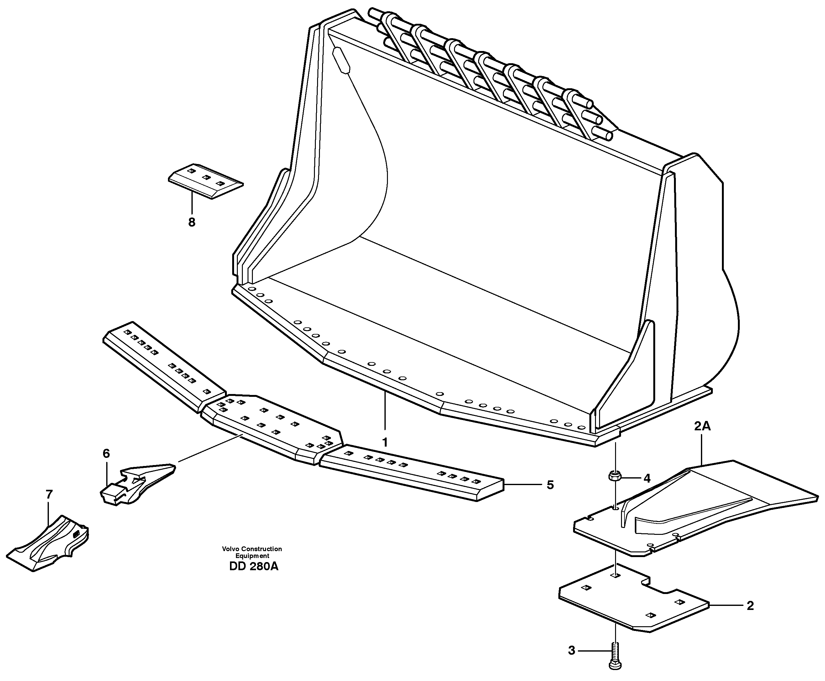 Схема запчастей Volvo L220E - 32281 Bucket,spade nose, alt. edge savers or teeth ATTACHMENTS ATTACHMENTS WHEEL LOADERS GEN. D - E