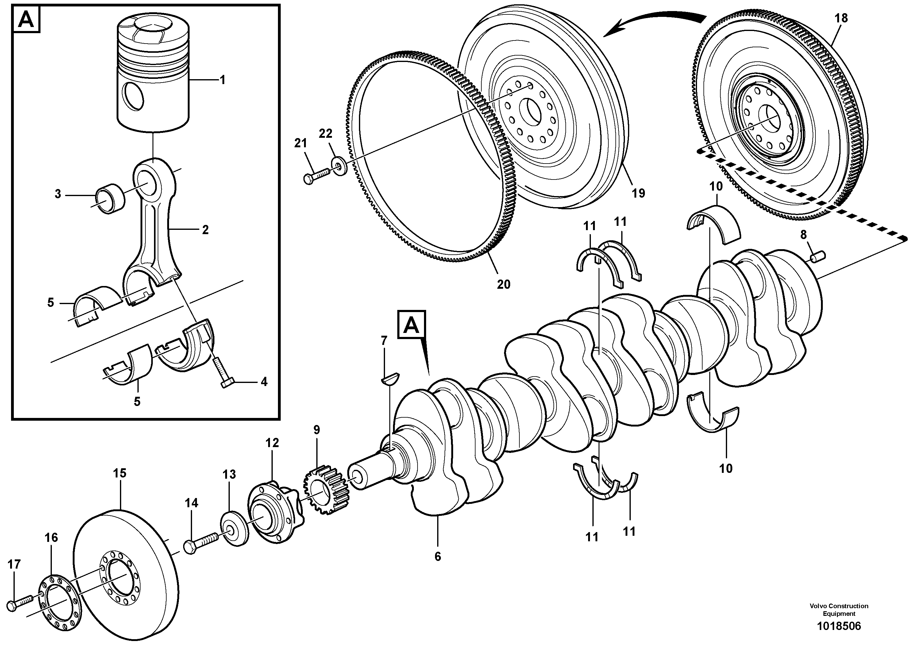 Схема запчастей Volvo L220E - 10592 Crankshaft and related parts L220E SER NO 4003 - 5020