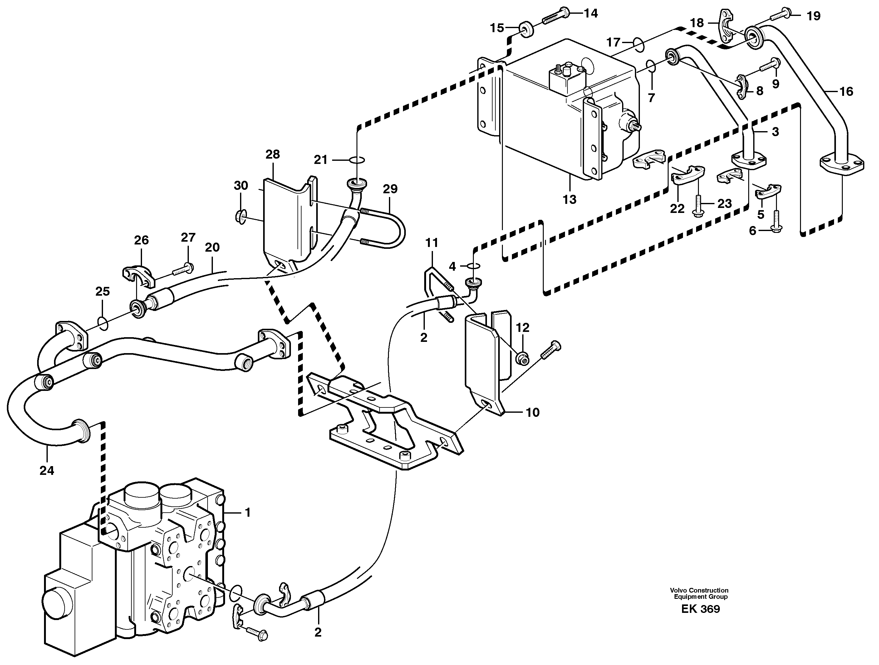 Схема запчастей Volvo L220E - 84052 Hydraulic system, feed and return lines 3rd and 4th function L220E SER NO 2001 - 3999