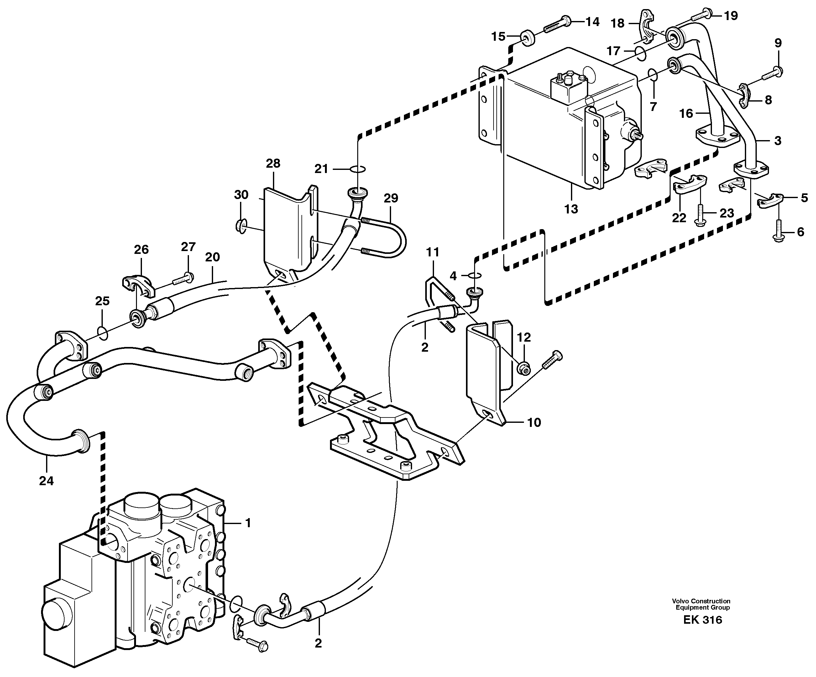 Схема запчастей Volvo L220E - 89449 Hydraulic system, feed and return lines 3rd function L220E SER NO 2001 - 3999