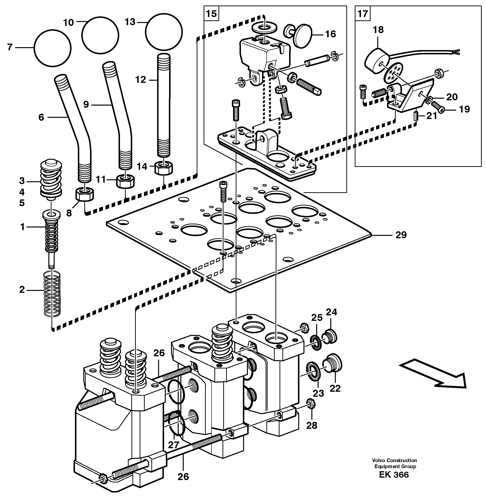 Схема запчастей Volvo L220E - 96554 Servo valve L220E SER NO 2001 - 3999