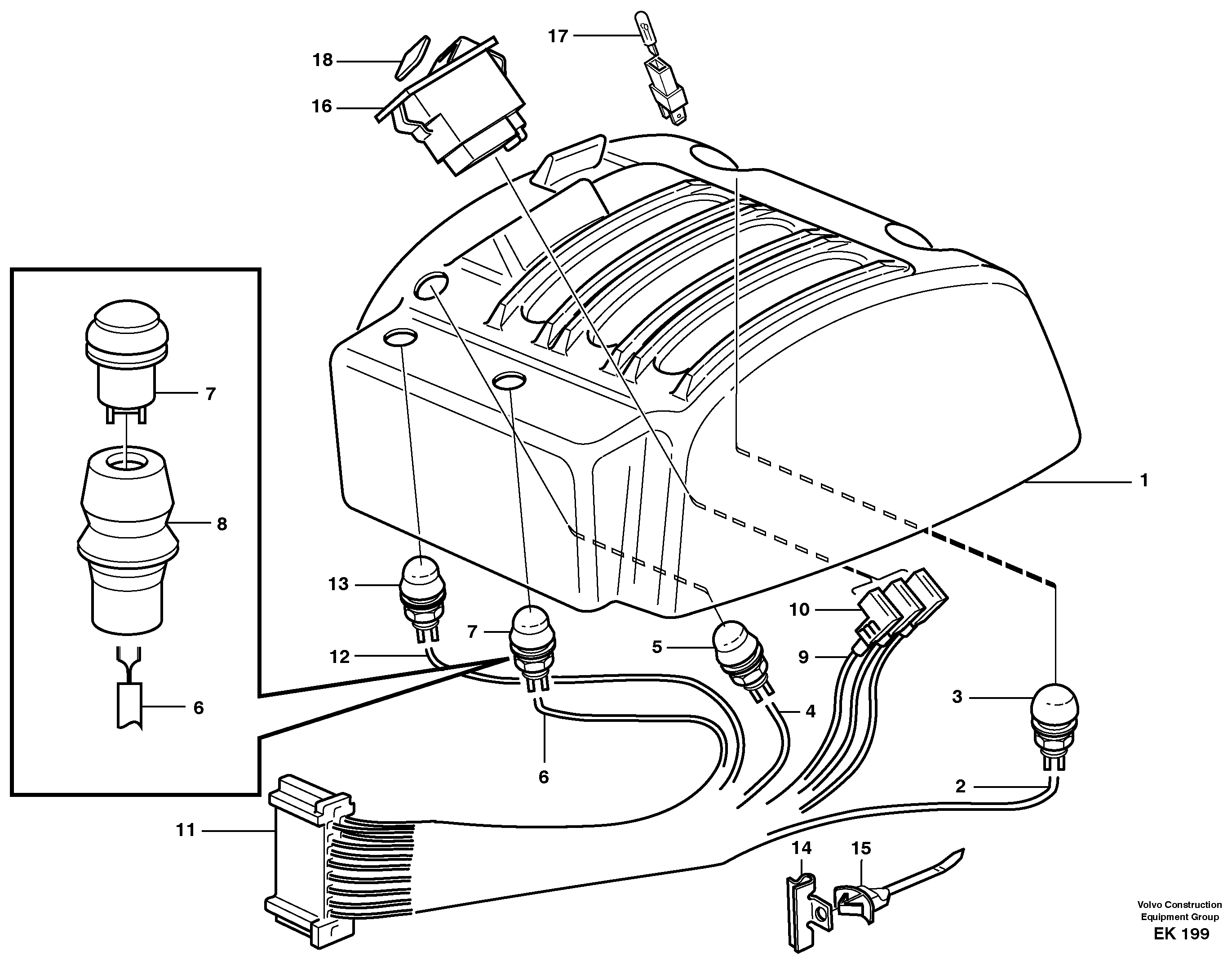 Схема запчастей Volvo L220E - 57604 Cable harnesses, servo valve L220E SER NO 2001 - 3999