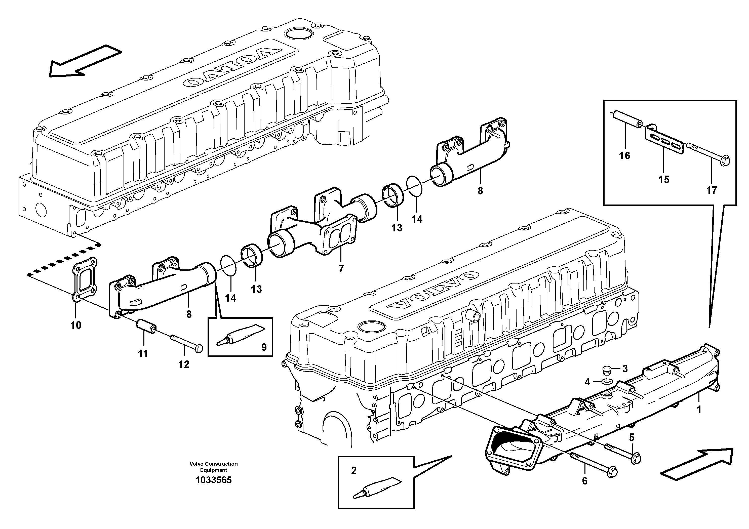 Схема запчастей Volvo L220E - 10617 Inlet manifold and exhaust manifold L220E SER NO 4003 - 5020