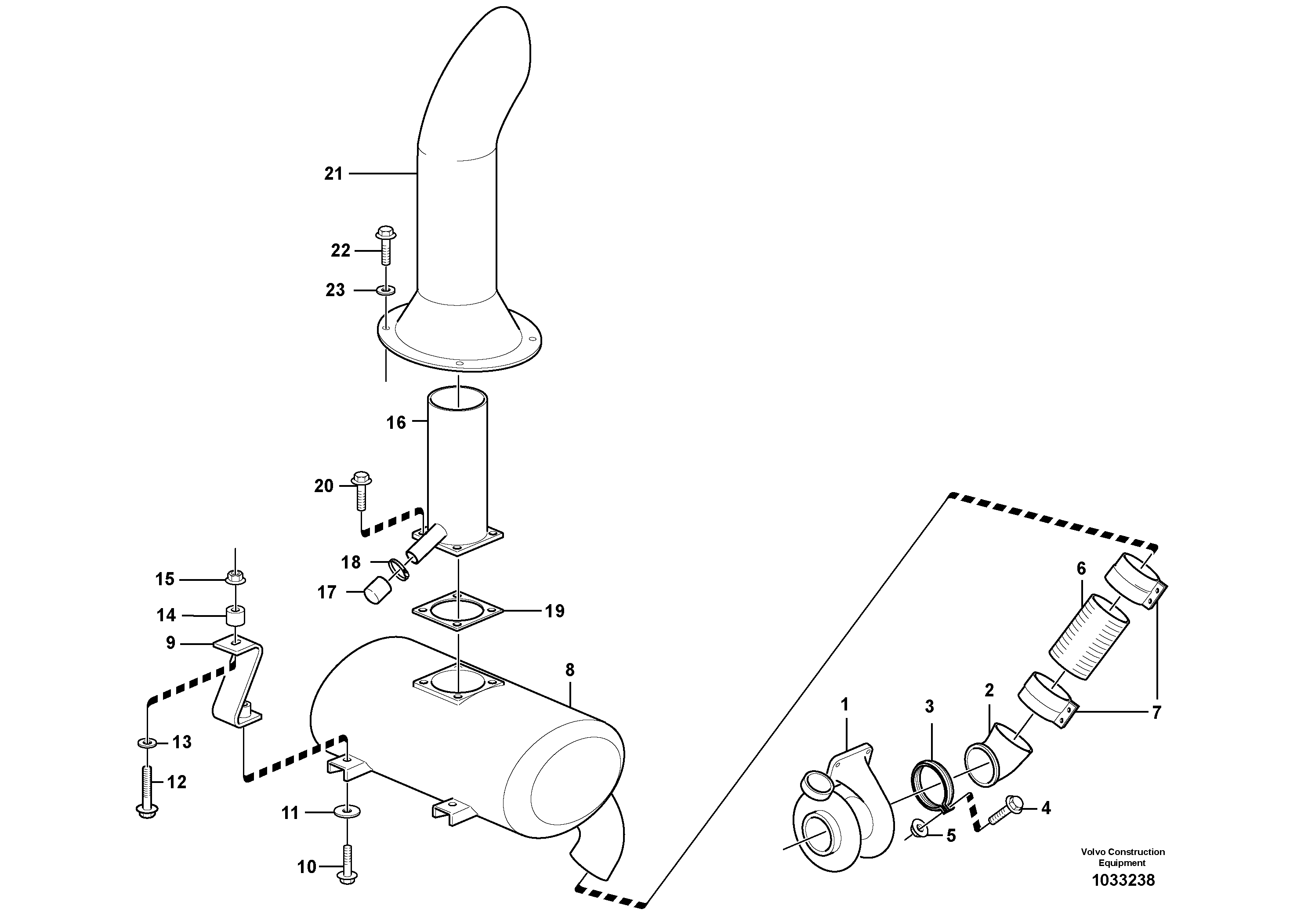 Схема запчастей Volvo L220E - 21438 Exhaust system, silencer L220E SER NO 4003 - 5020