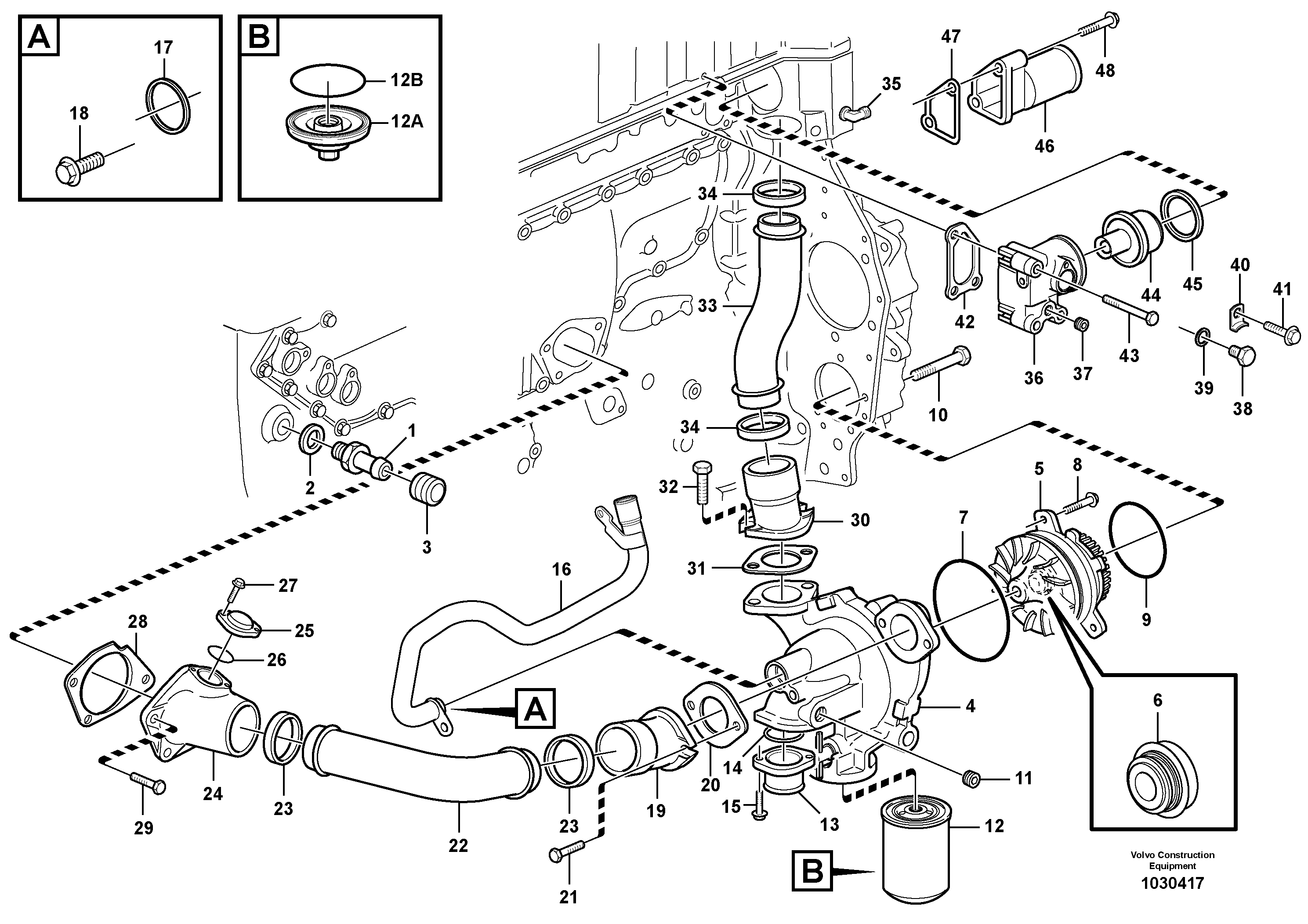 Схема запчастей Volvo L220E - 103211 Water pump and thermostat housing L220E SER NO 4003 - 5020