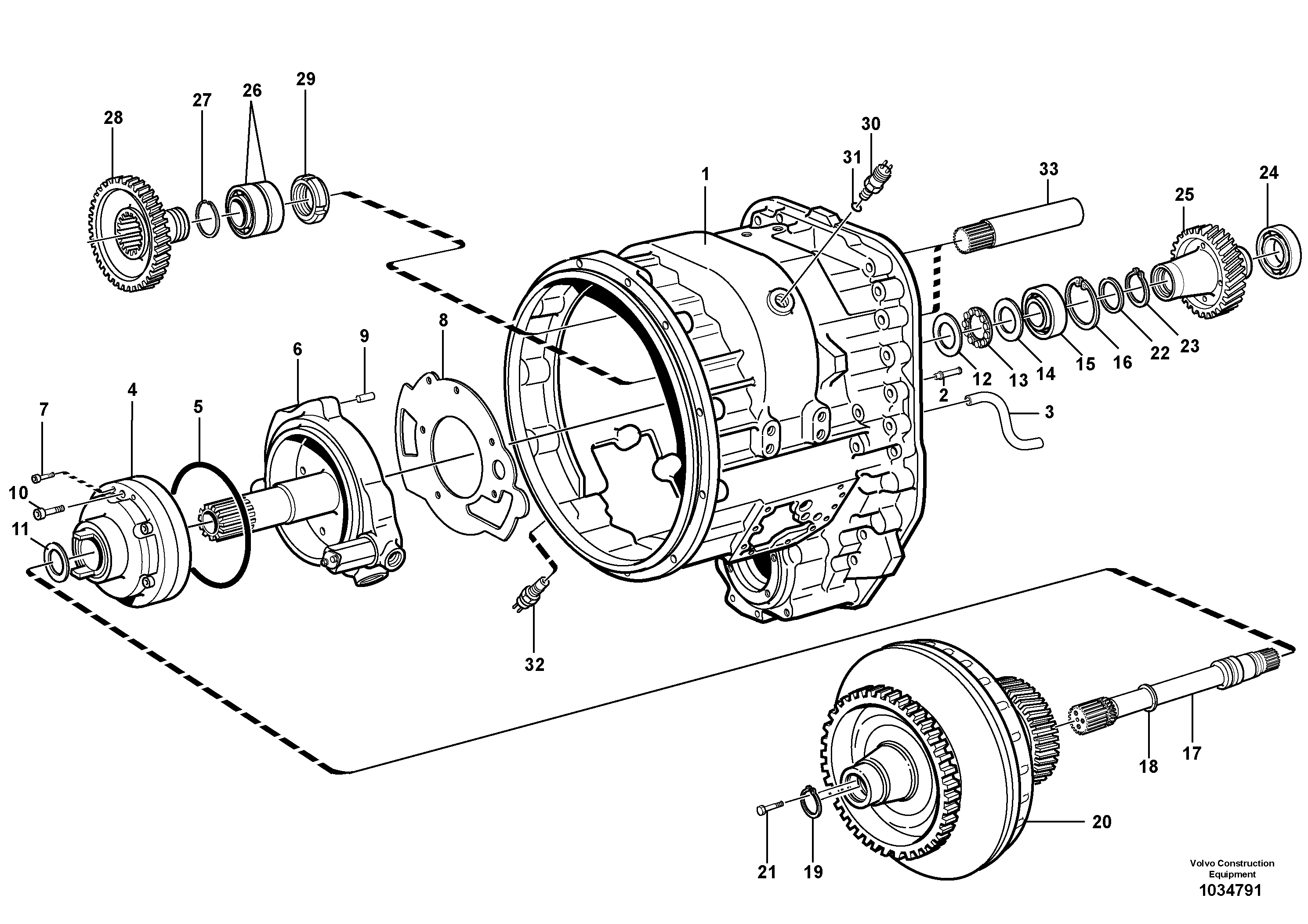 Схема запчастей Volvo L220E - 46974 Converter housing, gears and shafts L220E SER NO 2001 - 3999