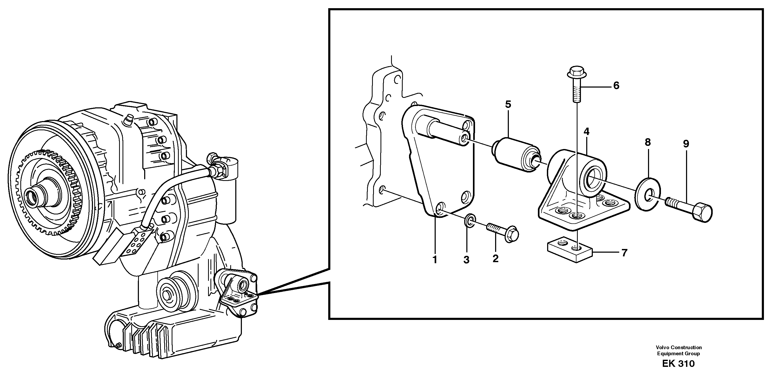 Схема запчастей Volvo L220E - 30618 Gear box housing with fitting parts L220E SER NO 2001 - 3999