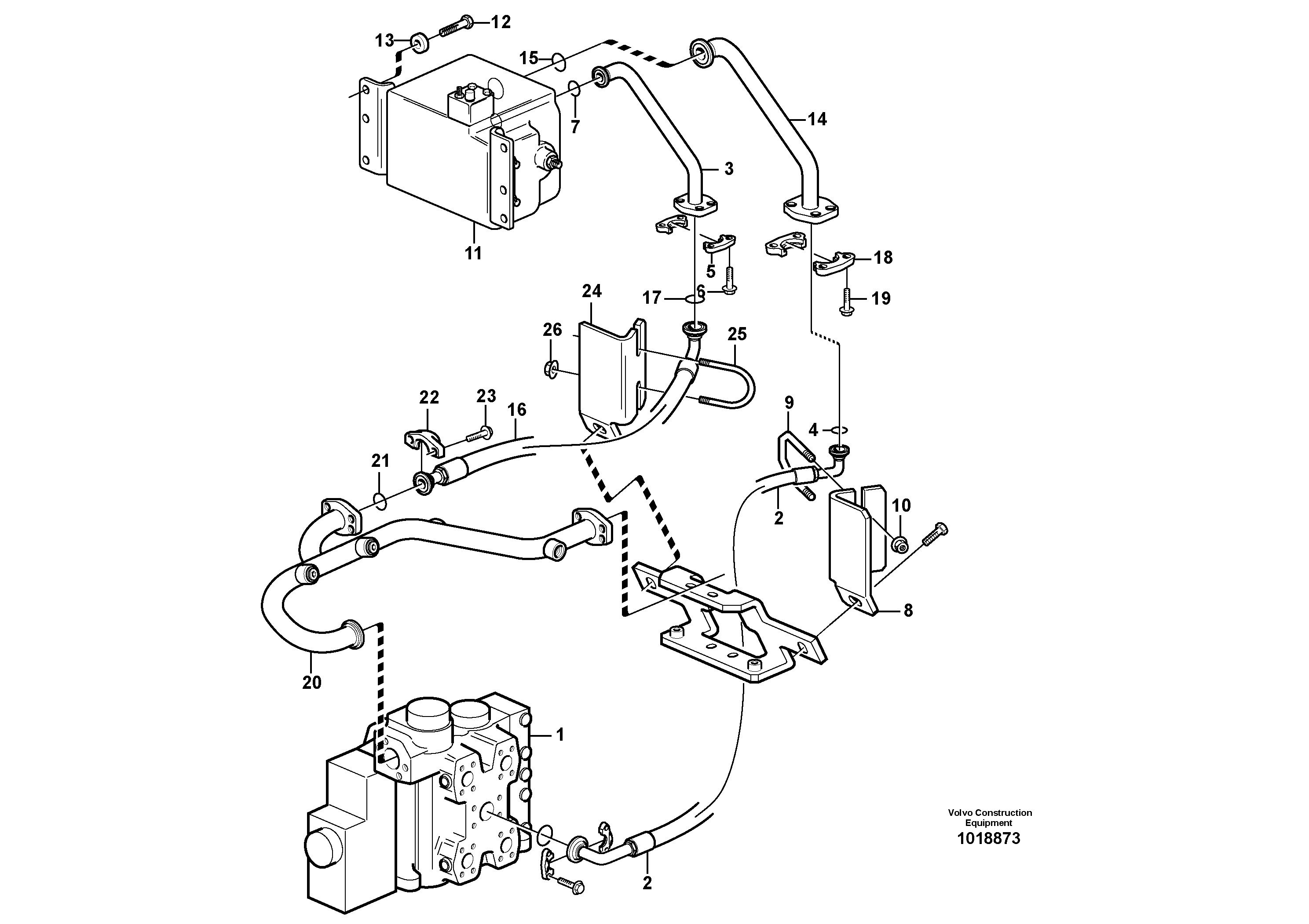 Схема запчастей Volvo L220E - 16972 Hydraulic system, feed and return lines 3rd and 4th function L220E SER NO 4003 - 5020