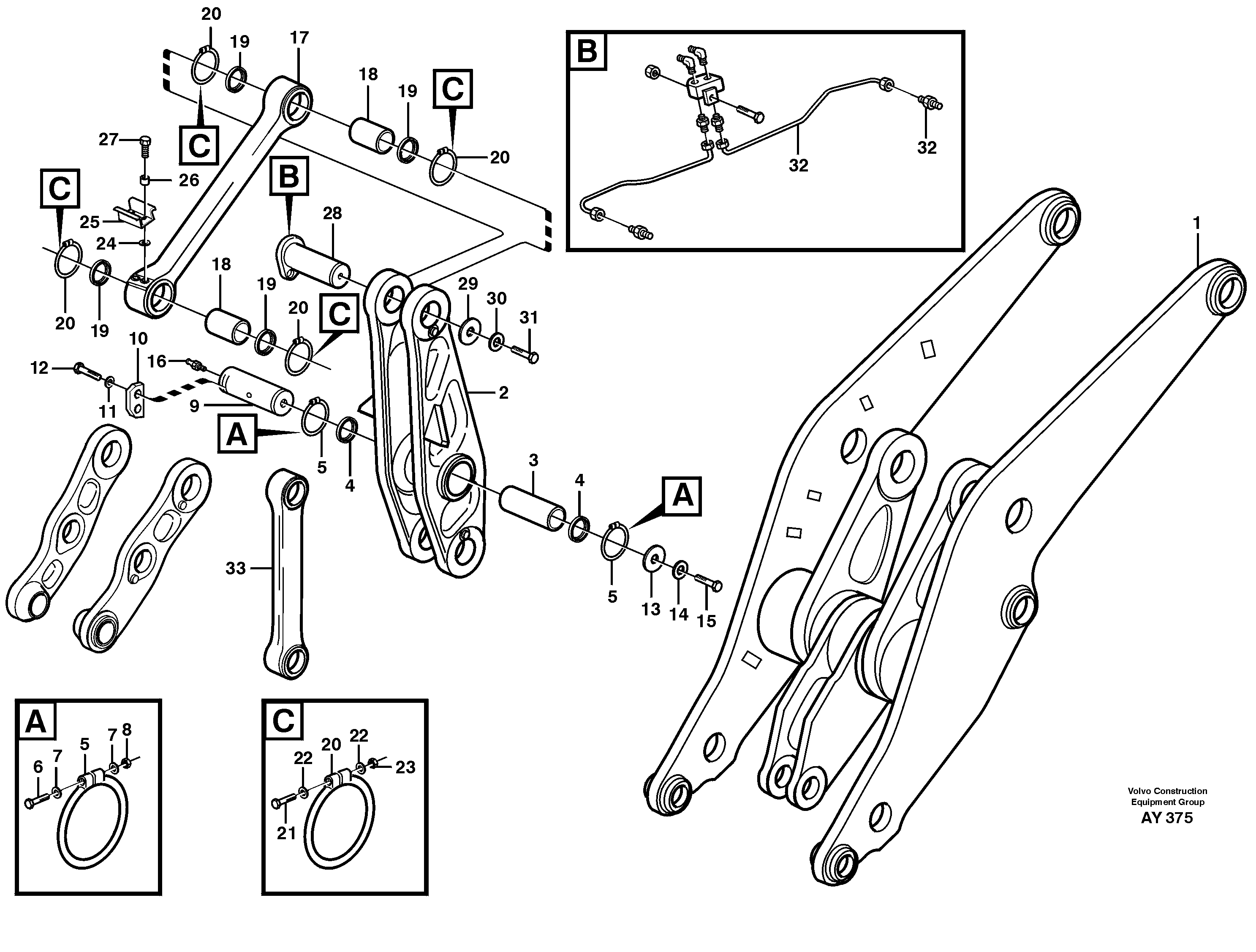 Схема запчастей Volvo L220D - 40599 Rear links with assembly parts L220D SER NO 1001-