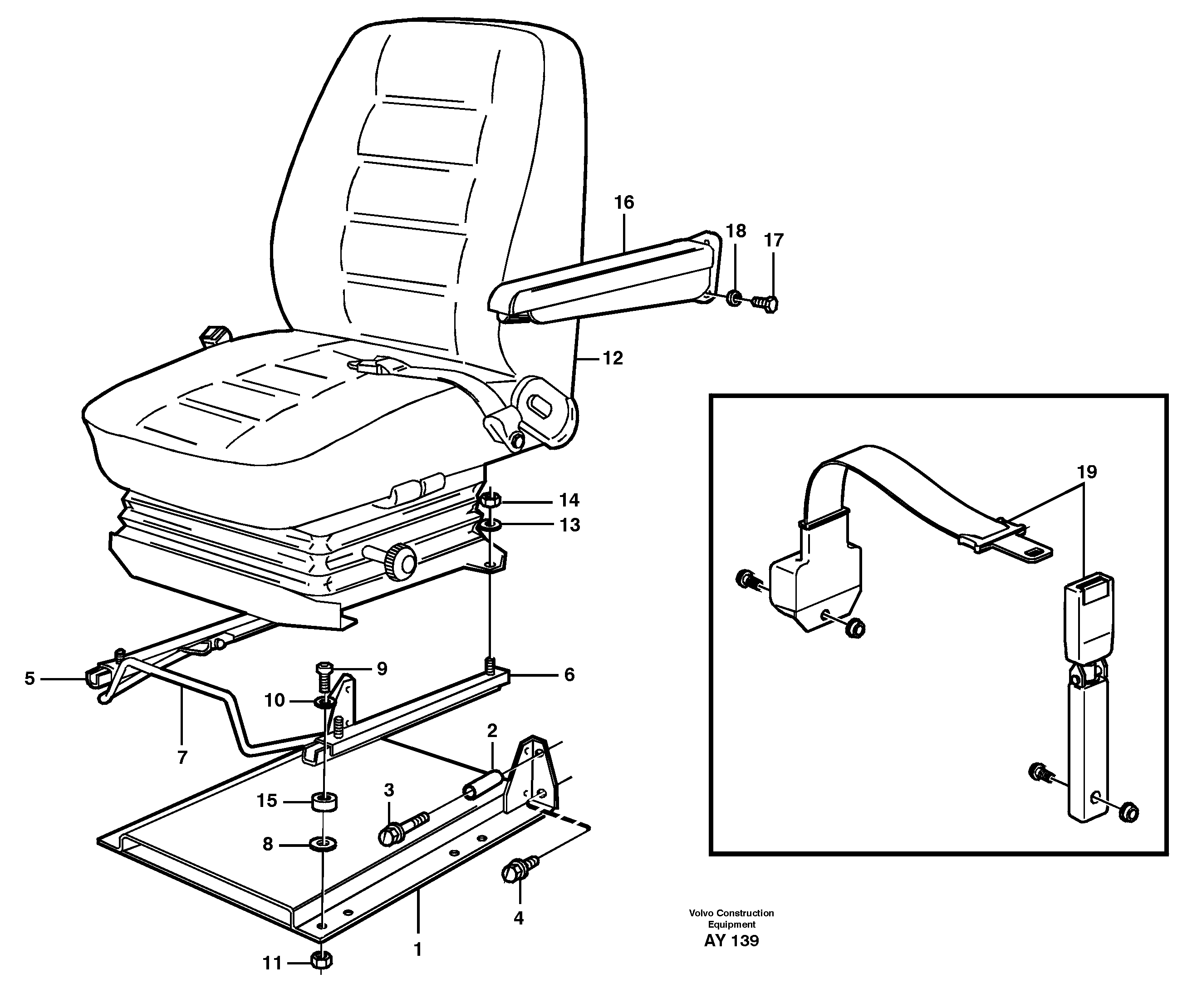 Схема запчастей Volvo L220D - 60108 Operator seat with fitting parts L220D SER NO 1001-