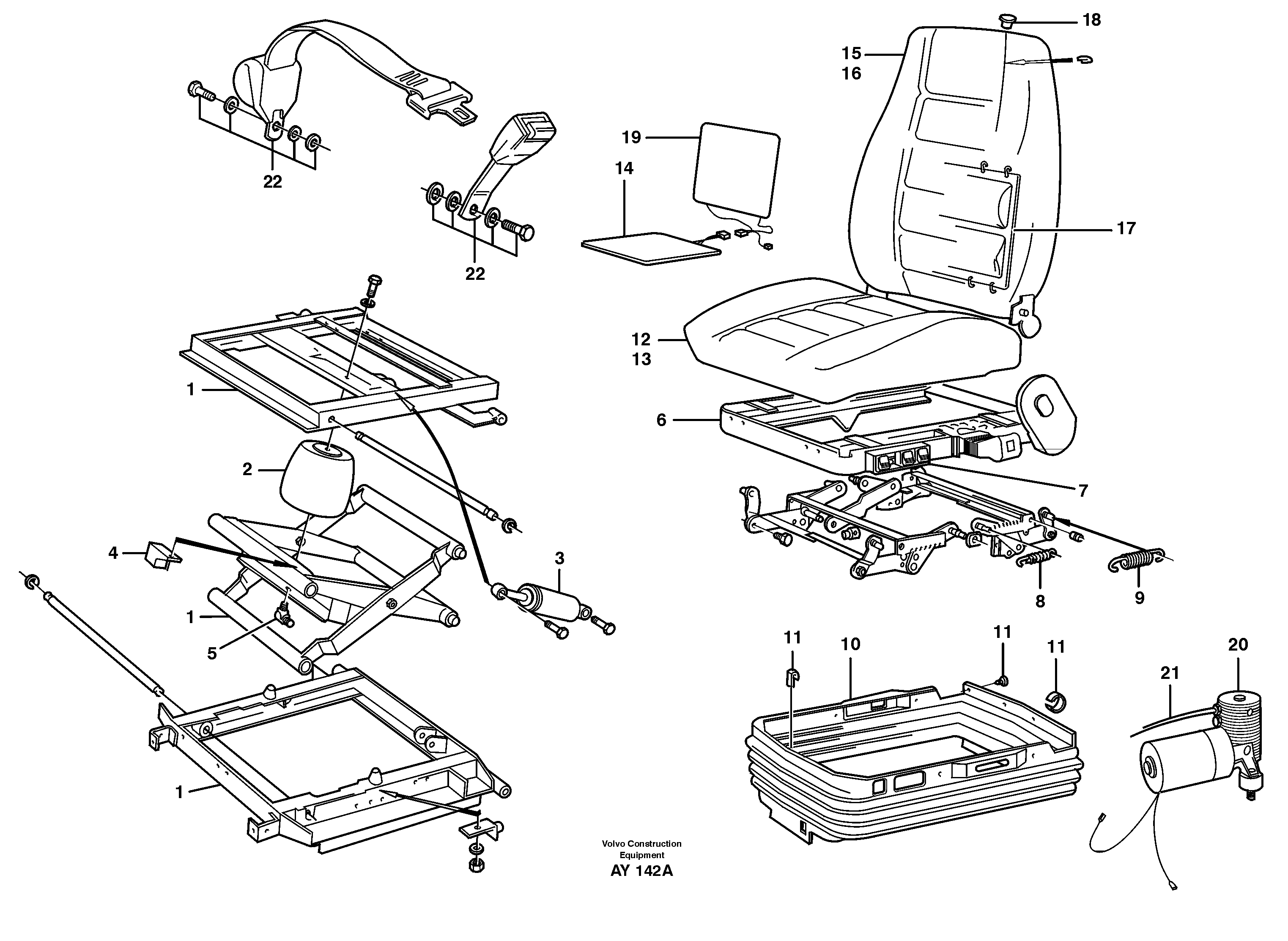 Схема запчастей Volvo L220D - 62073 Operators seat, heated, air suspensioned L220D SER NO 1001-