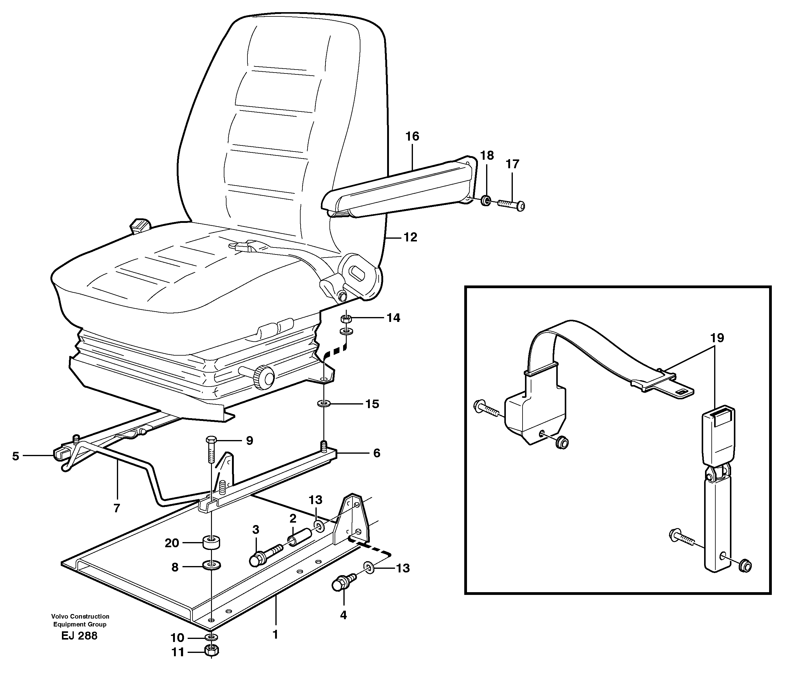 Схема запчастей Volvo L330D - 90321 Operator seat with fitting parts L330D