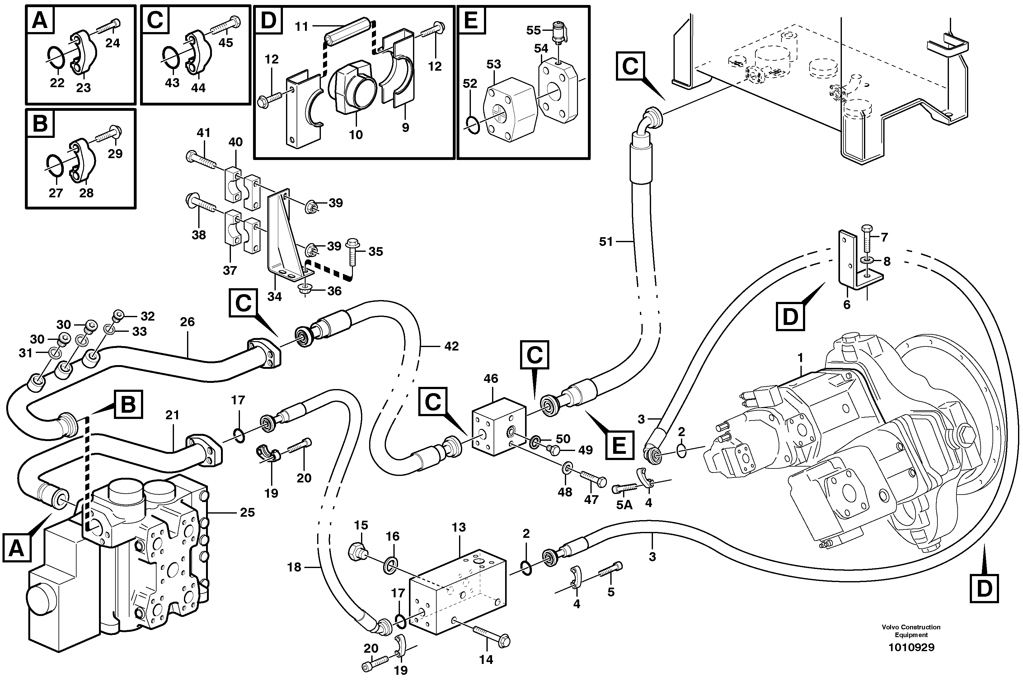 Схема запчастей Volvo L330D - 54705 Feed- and return lines - control valve L330D