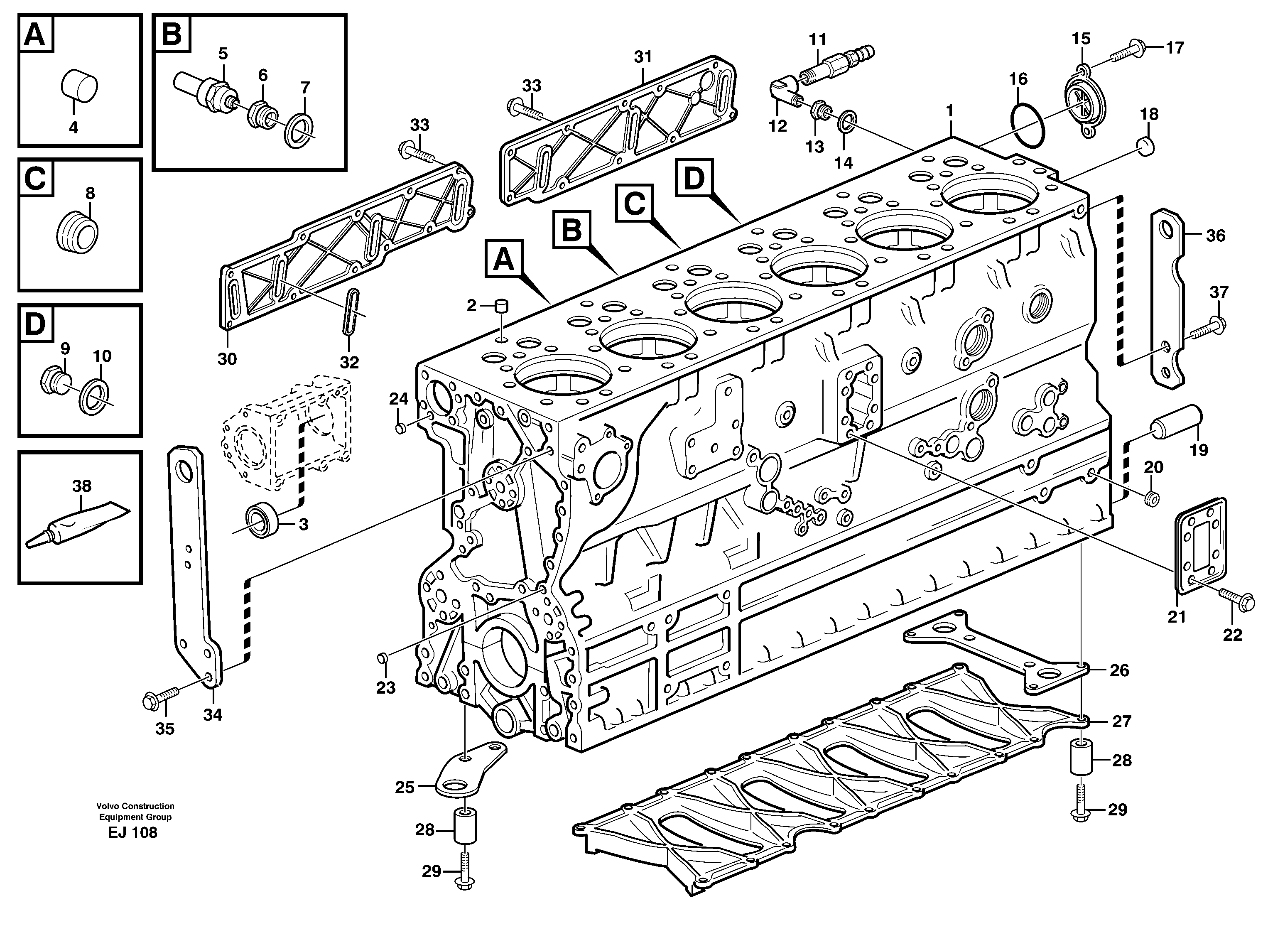 Схема запчастей Volvo L330D - 100988 Блок цилиндров L330D