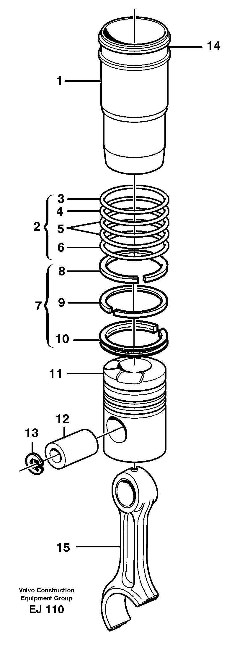 Схема запчастей Volvo L330D - 15475 Cylinder liner and piston L330D