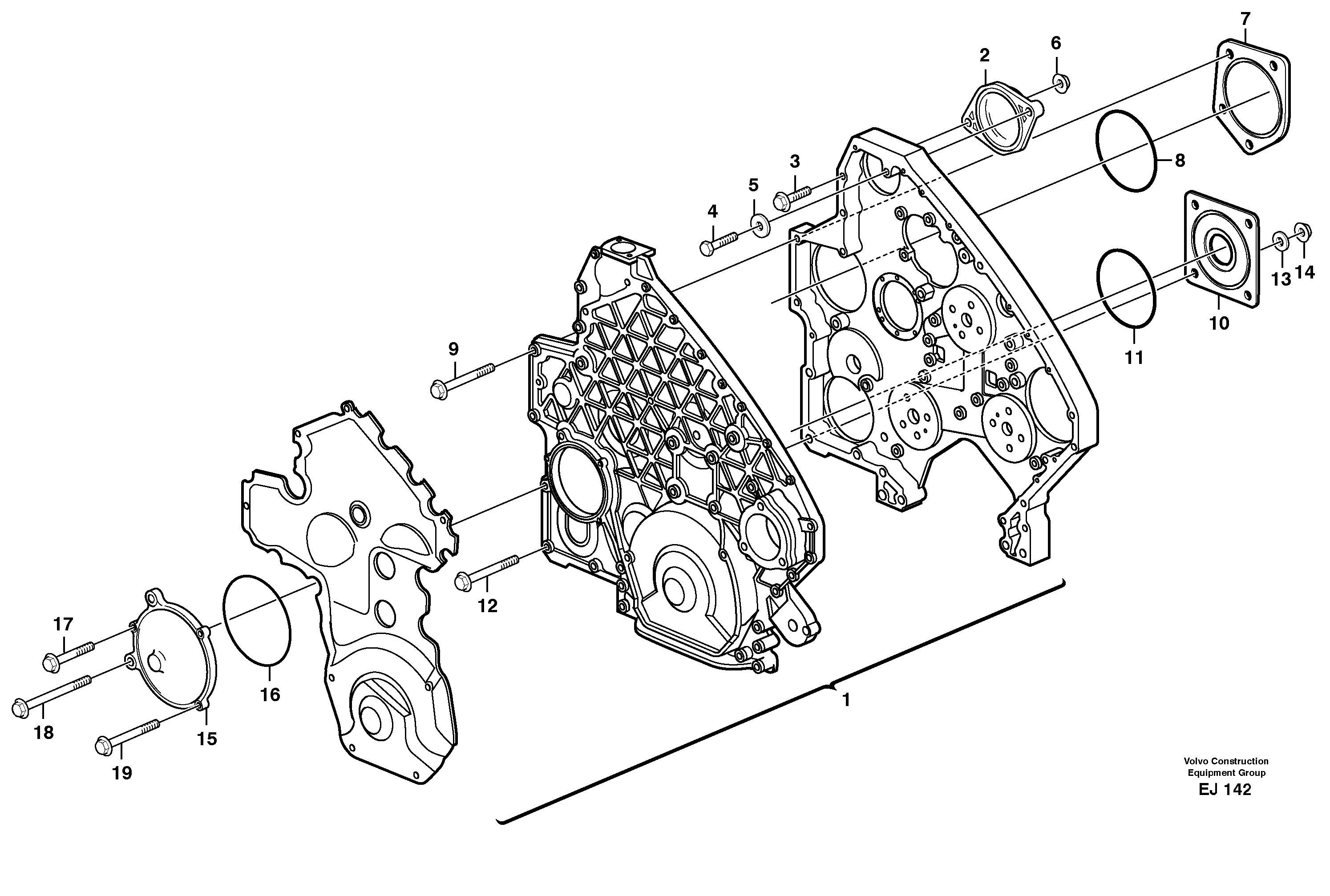 Схема запчастей Volvo L330D - 54704 Timing gear casing and covers L330D