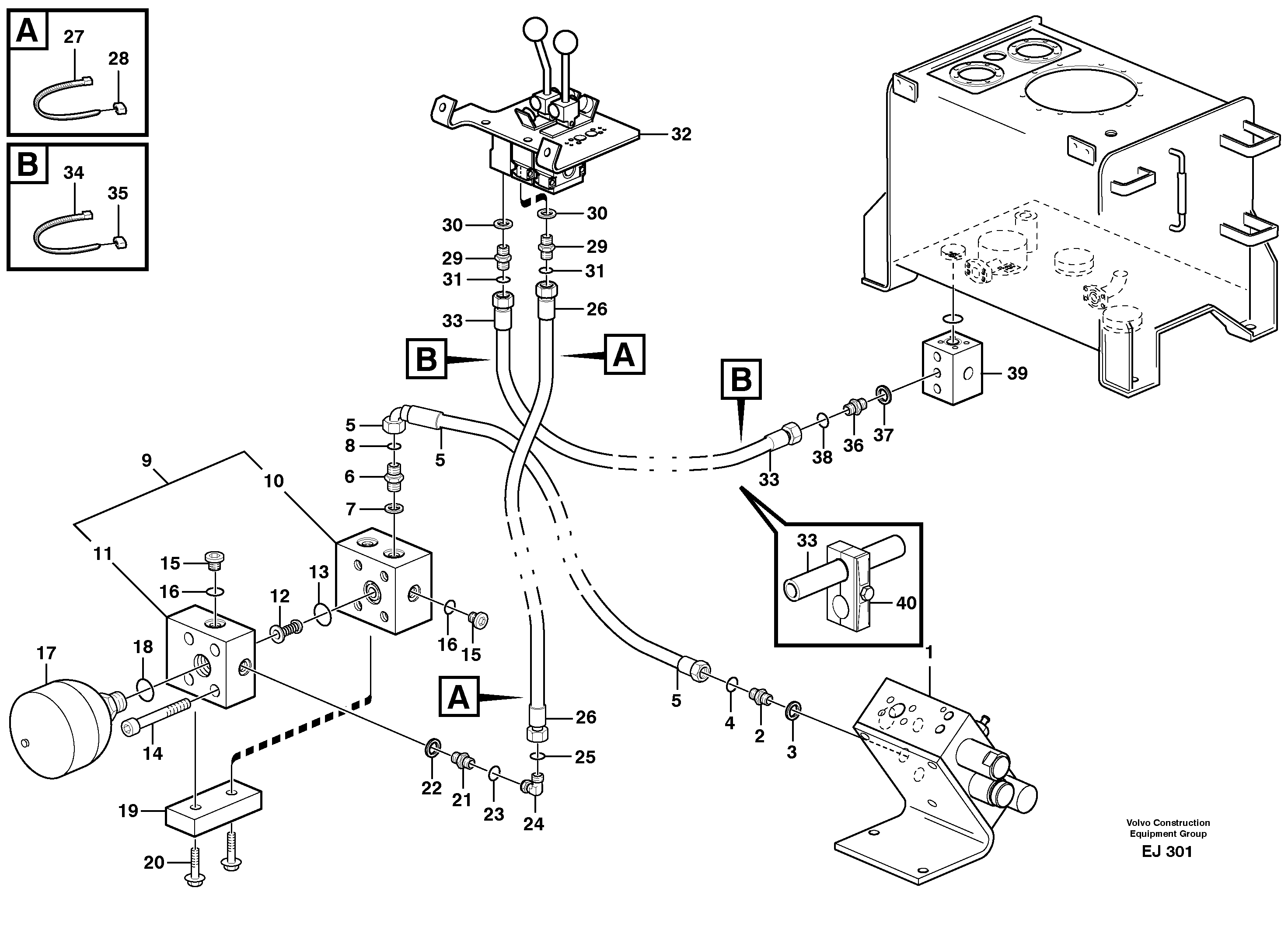 Схема запчастей Volvo L330D - 7057 Servo - hydraulic, feed and return lines L330D