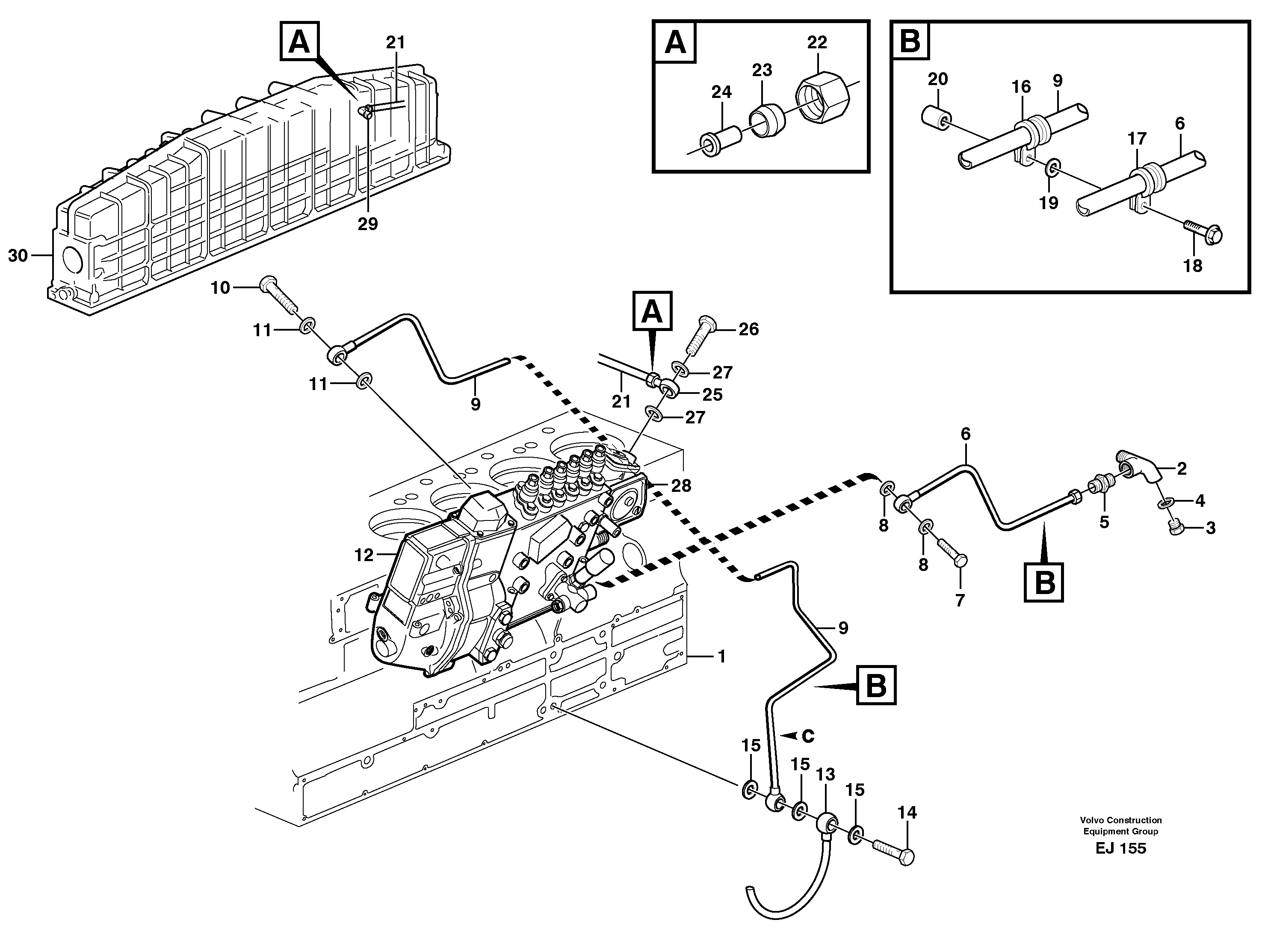 Схема запчастей Volvo L330D - 15485 Injection pump and vaccumline L330D