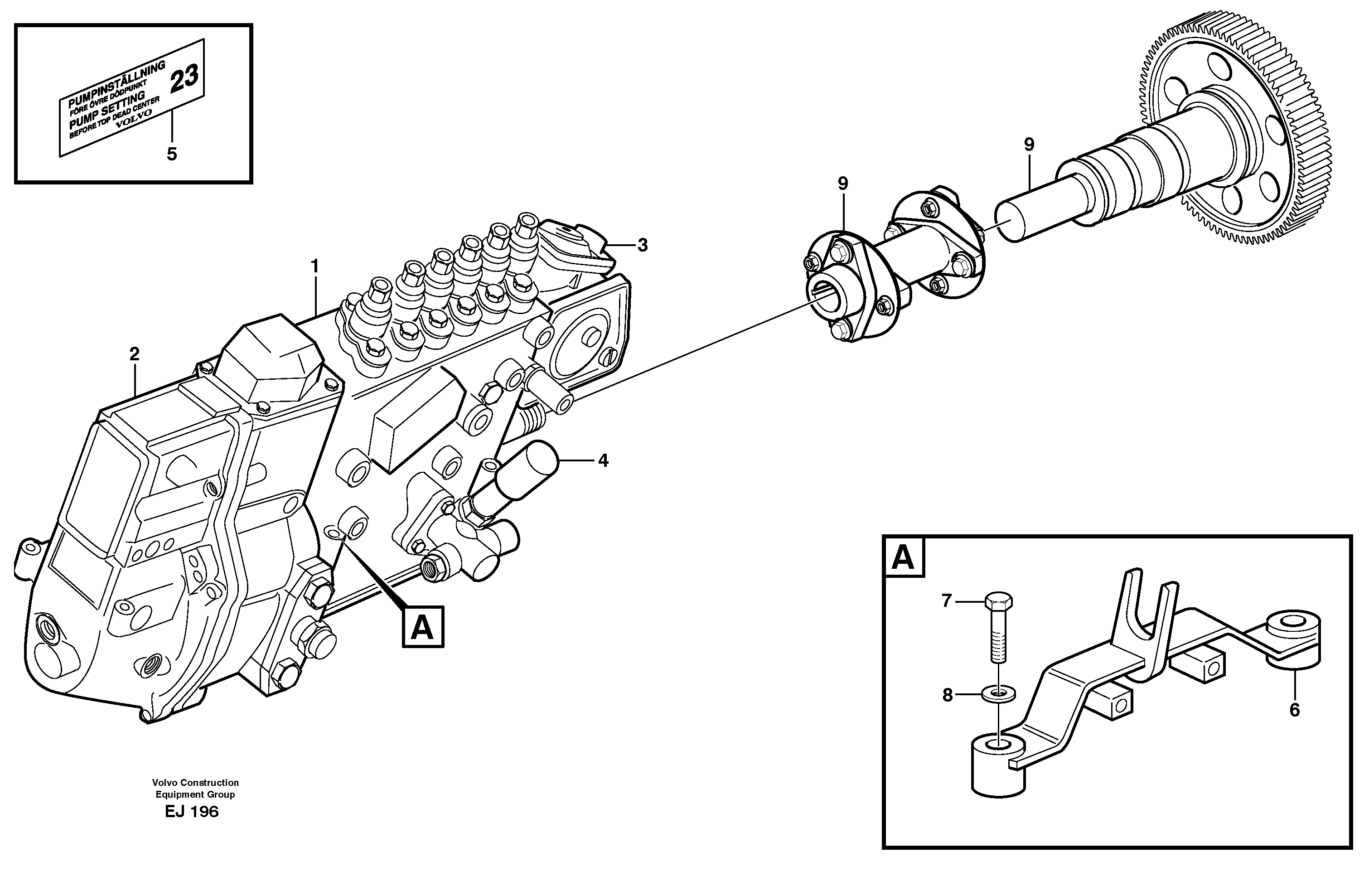 Схема запчастей Volvo L330D - 22606 Fuel injection pump with fitting parts L330D