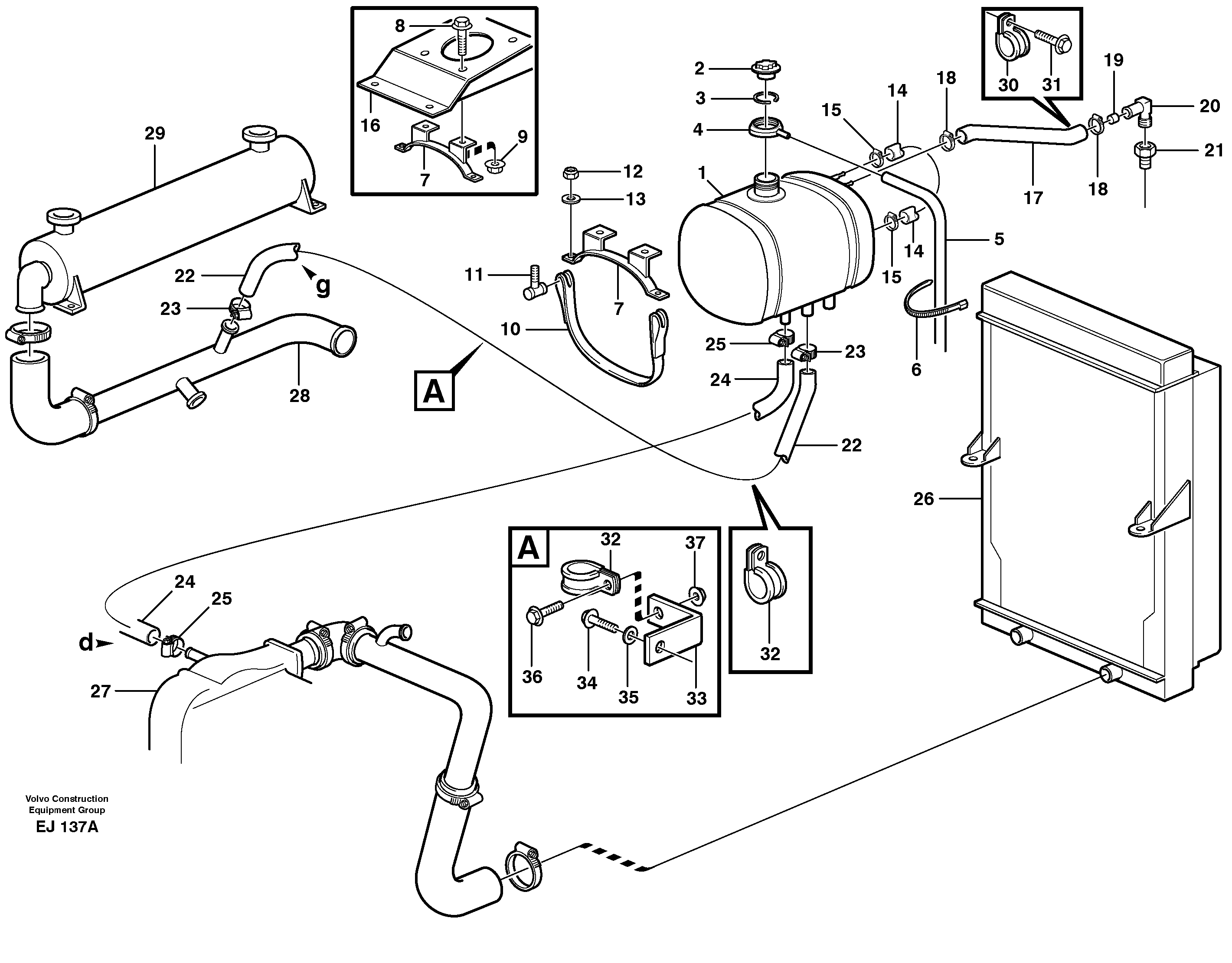 Схема запчастей Volvo L330D - 59257 Expansion tank with fitting parts L330D