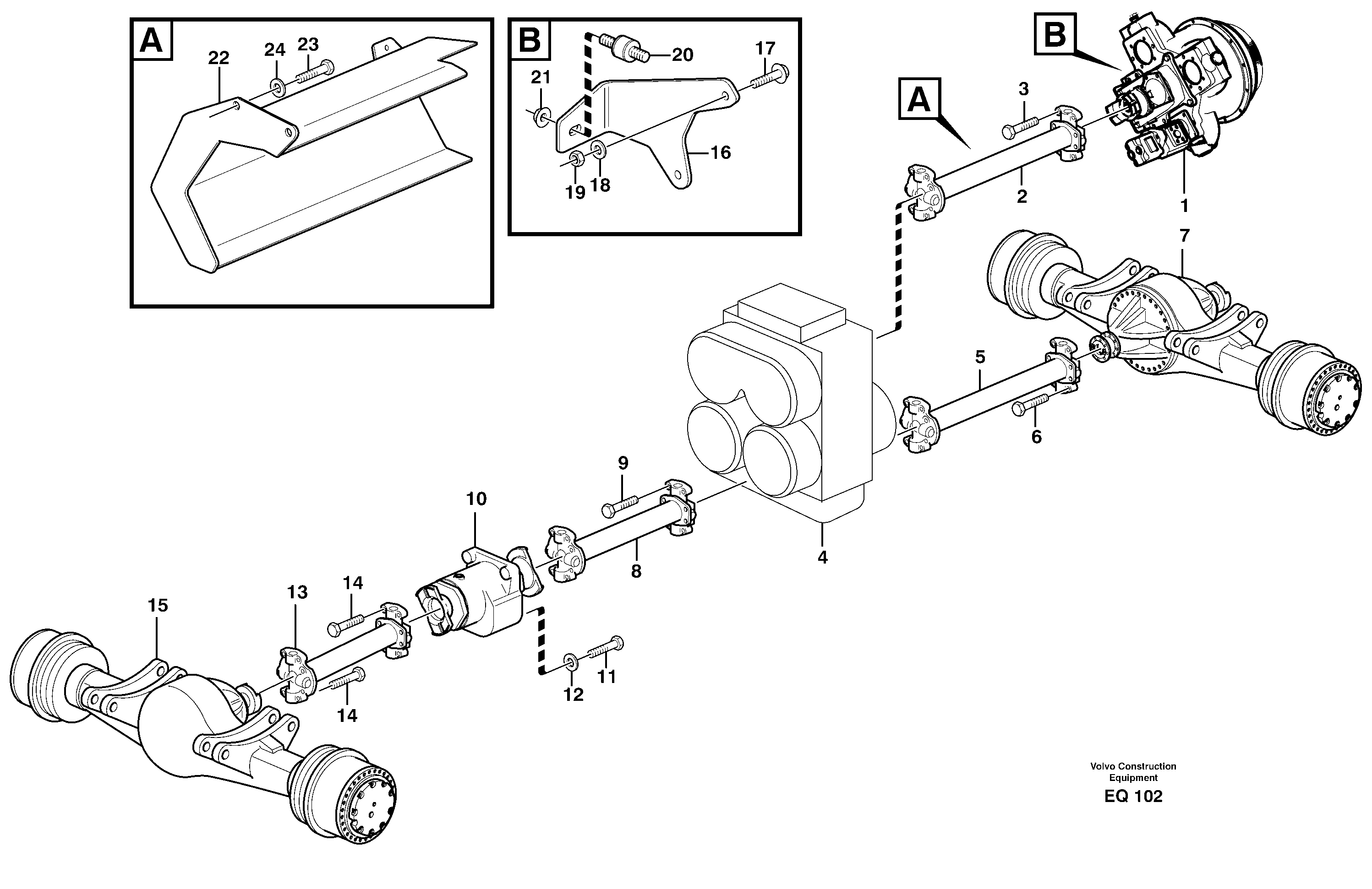 Схема запчастей Volvo L330D - 16120 Propeller shaft, mounting L330D