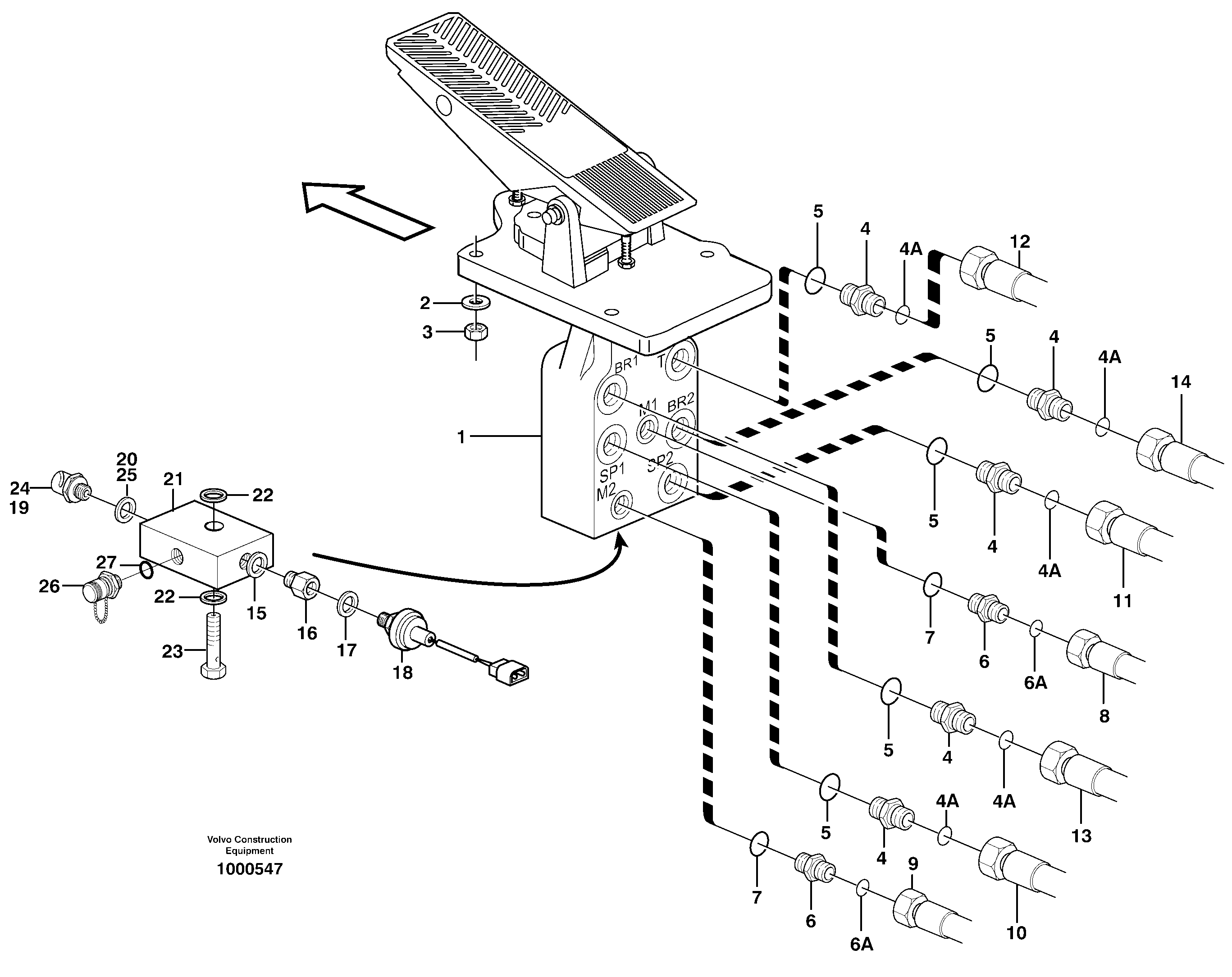 Схема запчастей Volvo L330D - 37572 Footbrake valve, mounting L330D