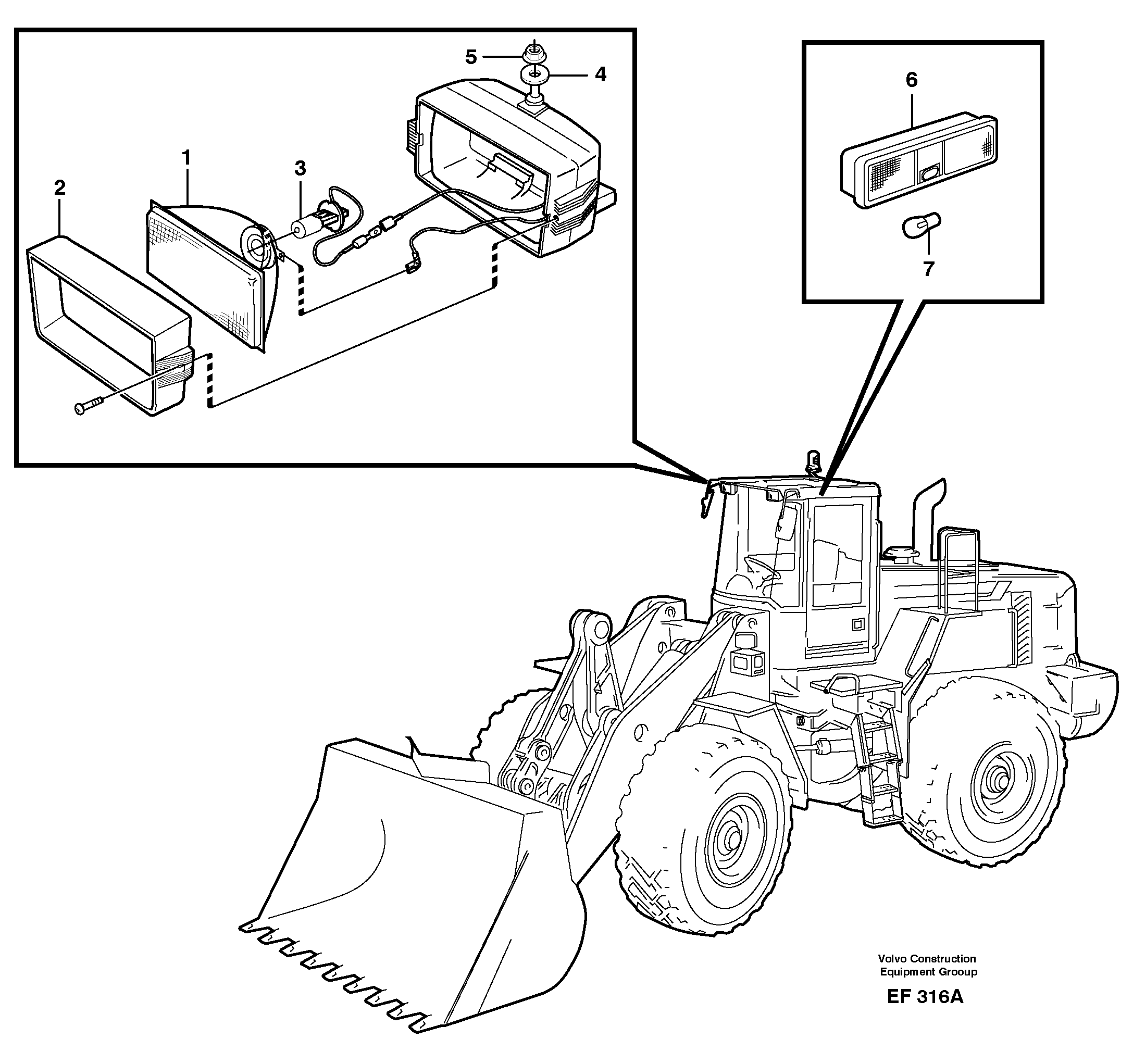 Схема запчастей Volvo L150D - 61173 Lighting, cab L150D