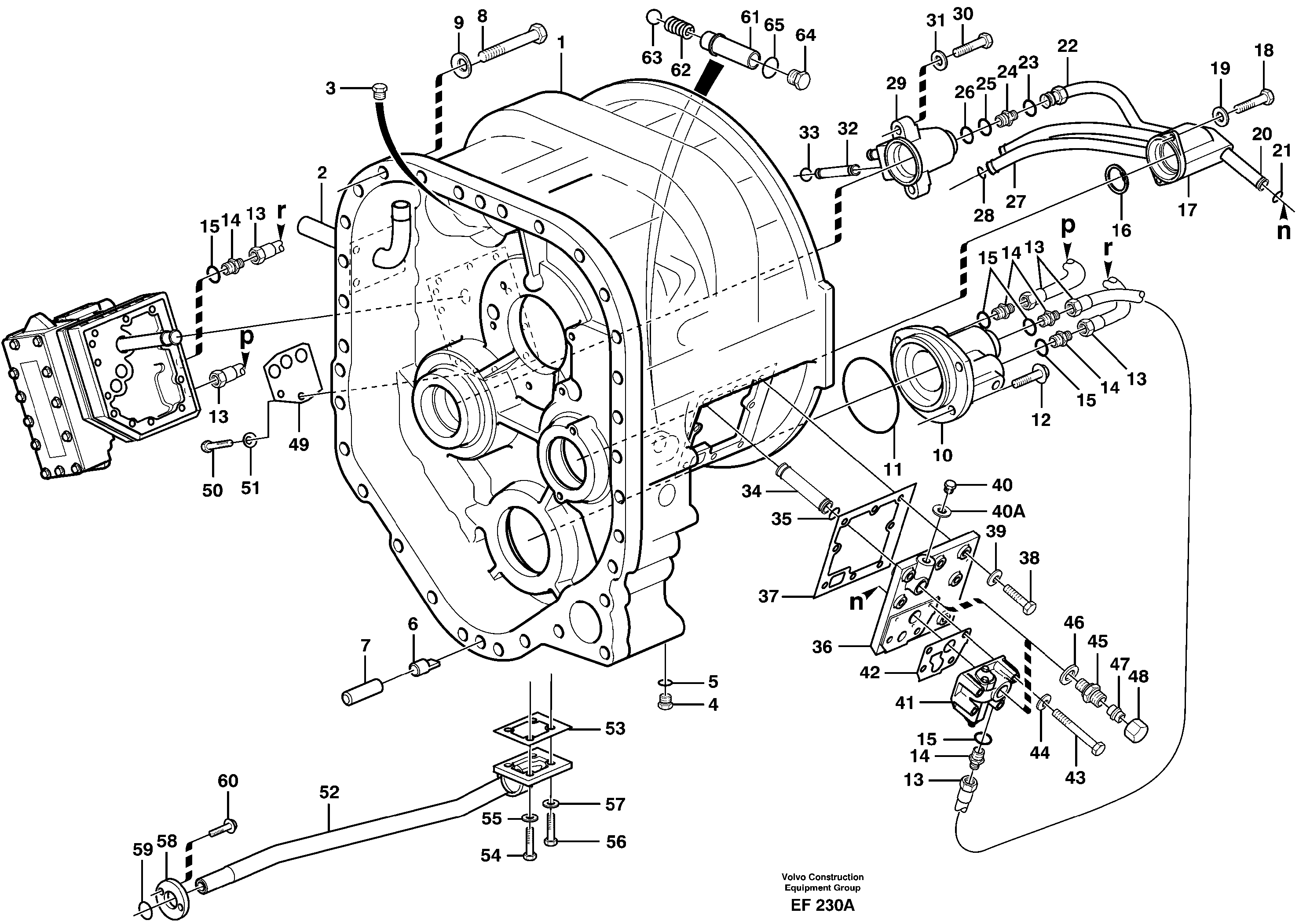 Схема запчастей Volvo L150D - 21357 Converter housing with fitting parts L150D