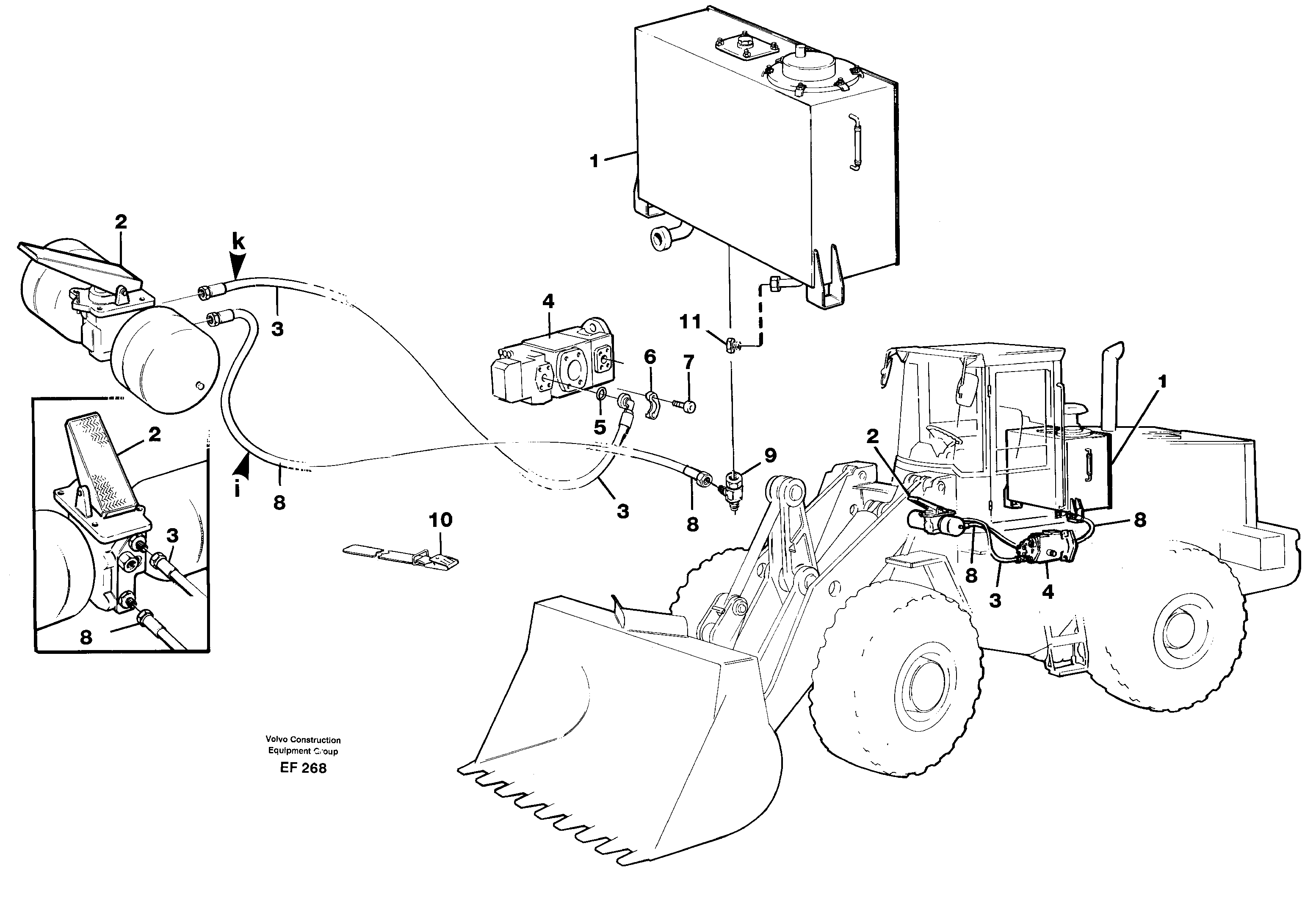 Схема запчастей Volvo L150D - 3198 Brake hoses, tank - pump - footbrake valve L150D