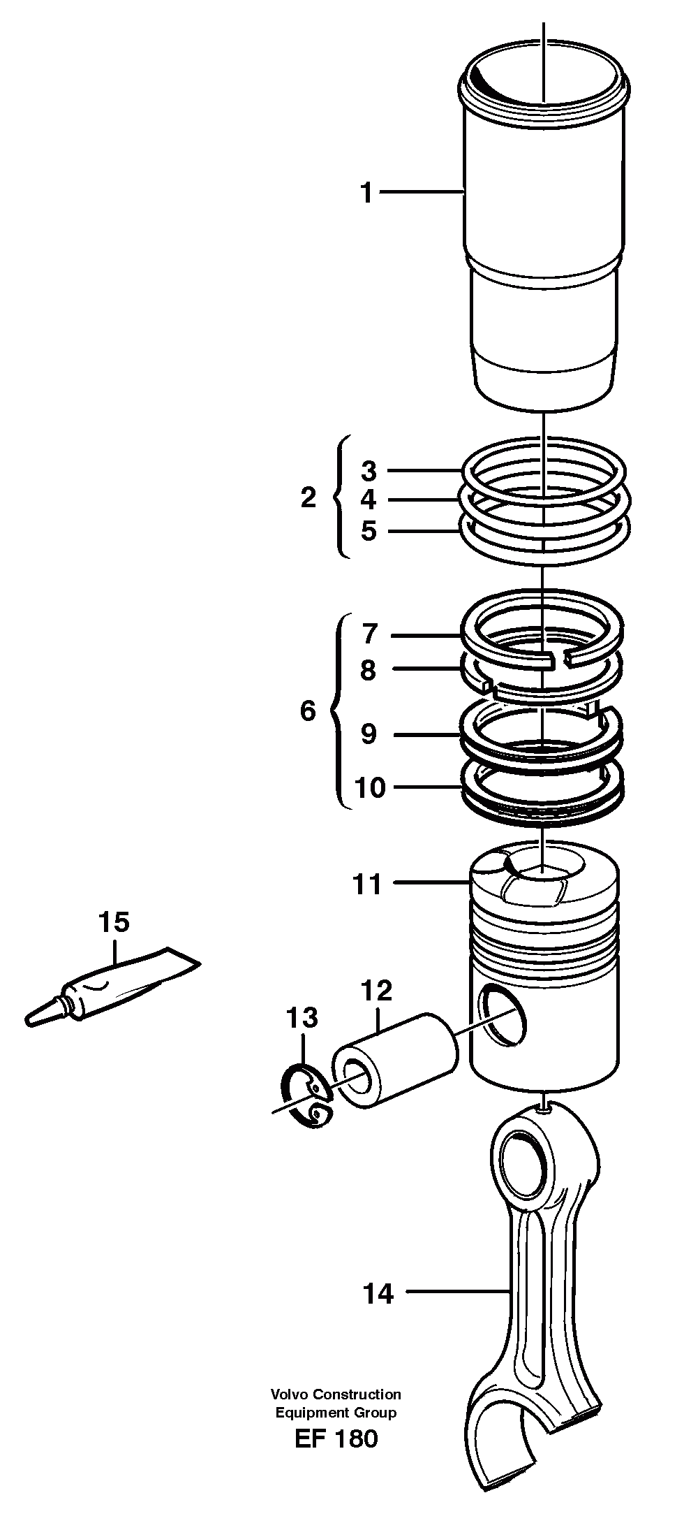 Схема запчастей Volvo L150D - 13008 Cylinder liner and piston L150D