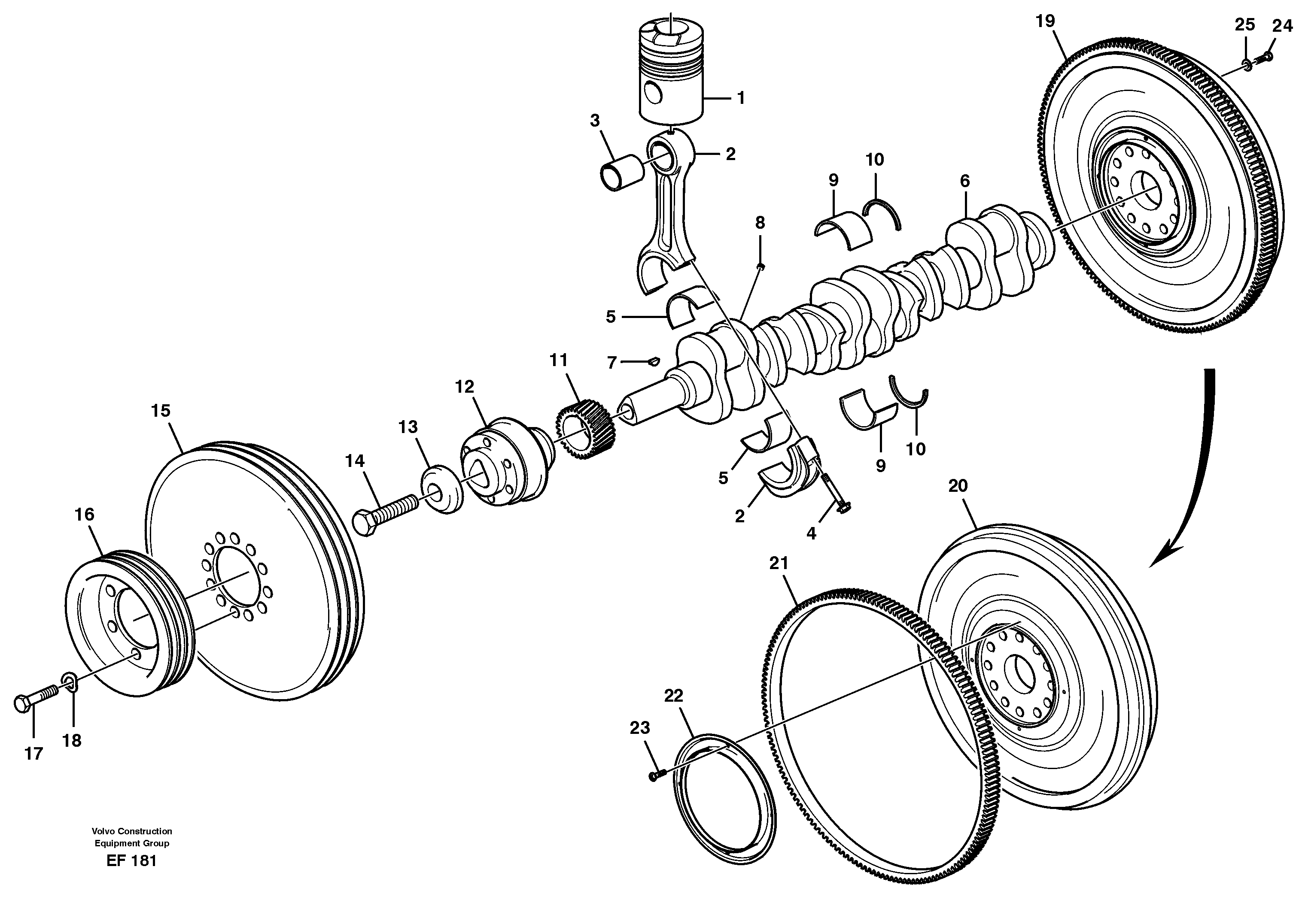 Схема запчастей Volvo L150D - 22135 Crankshaft and related parts L150D