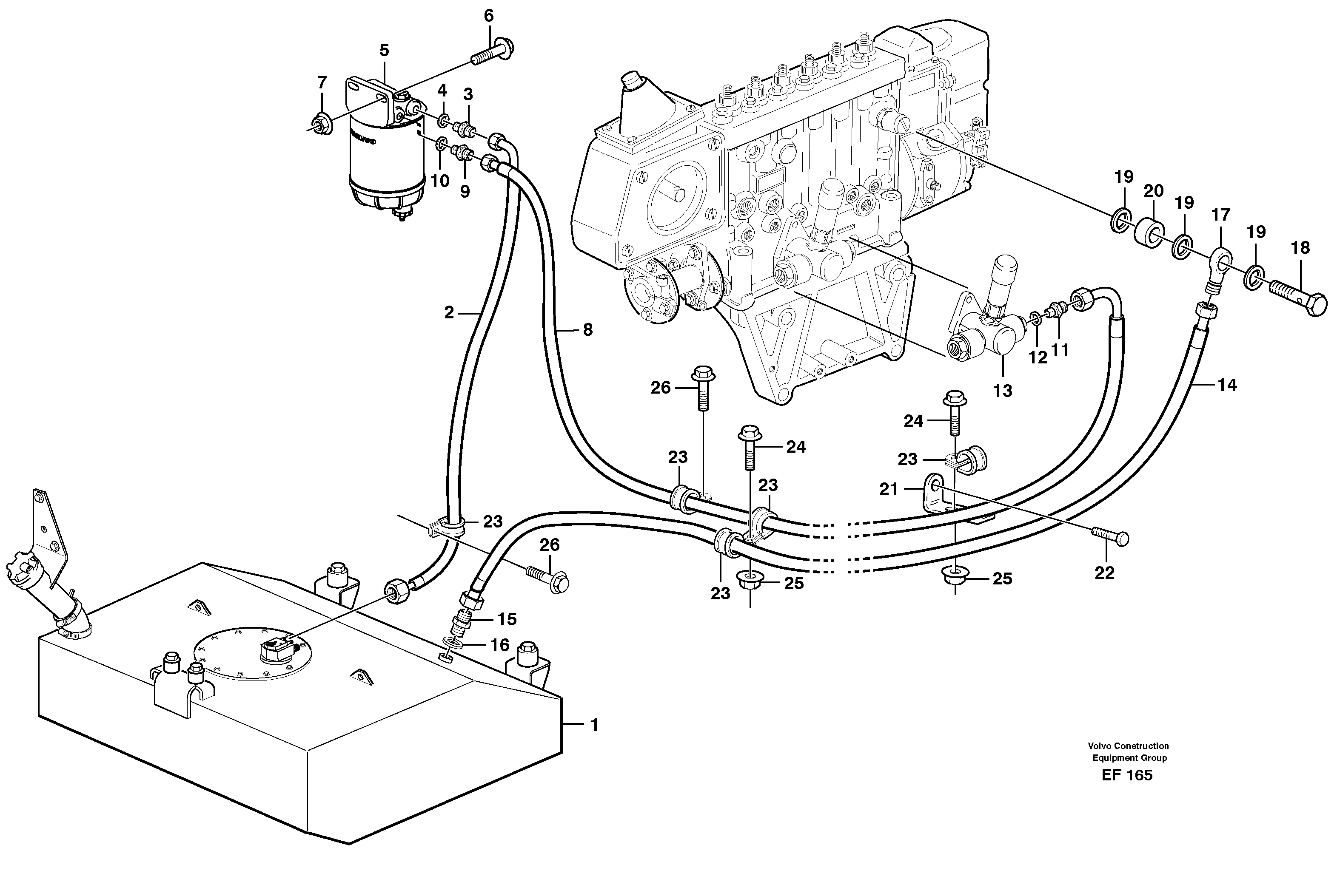 Схема запчастей Volvo L150D - 86673 Fuel pipes, fuel tank - injection pump L150D