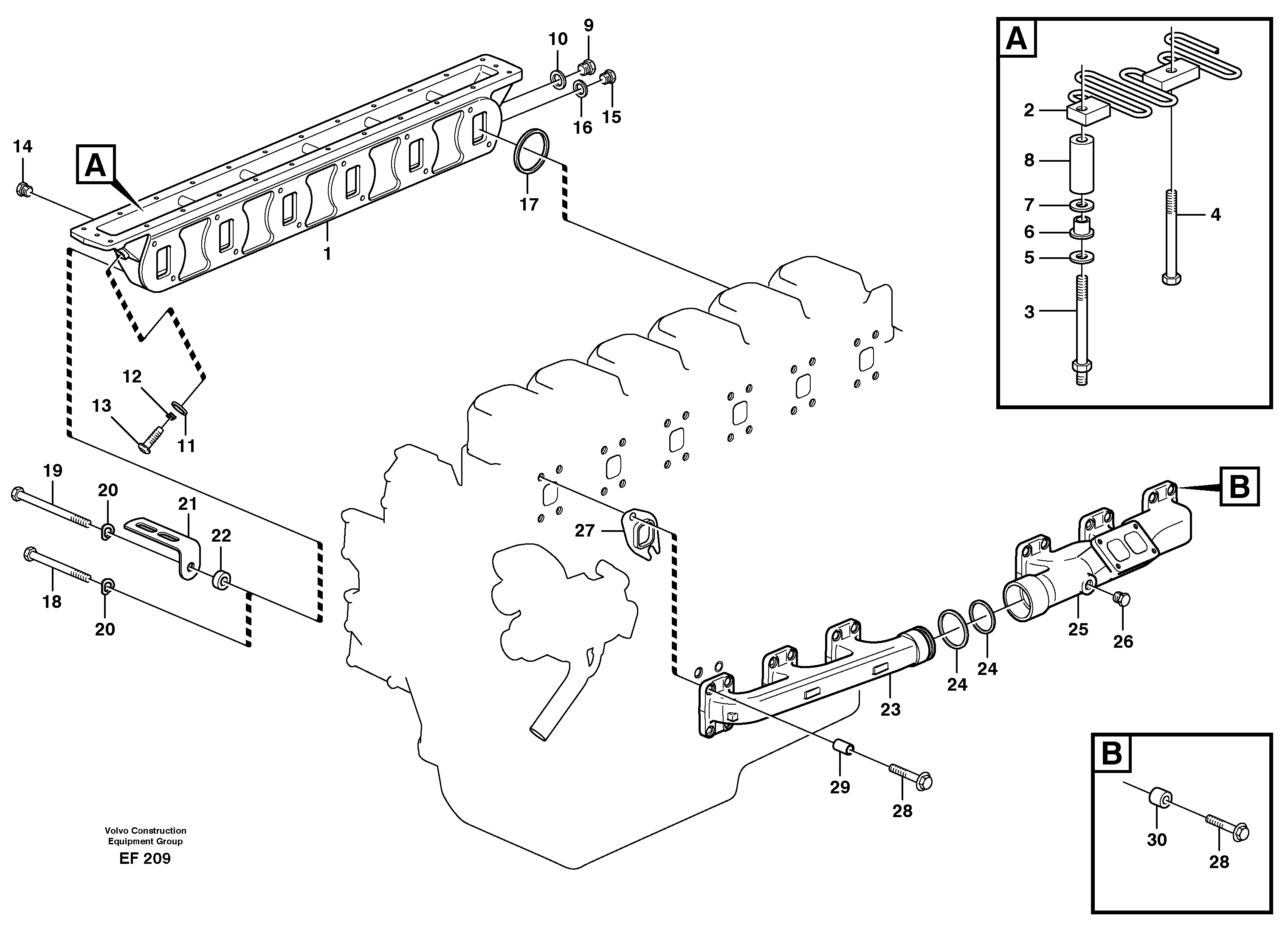 Схема запчастей Volvo L150D - 50376 Inlet manifold and exhaust manifold L150D