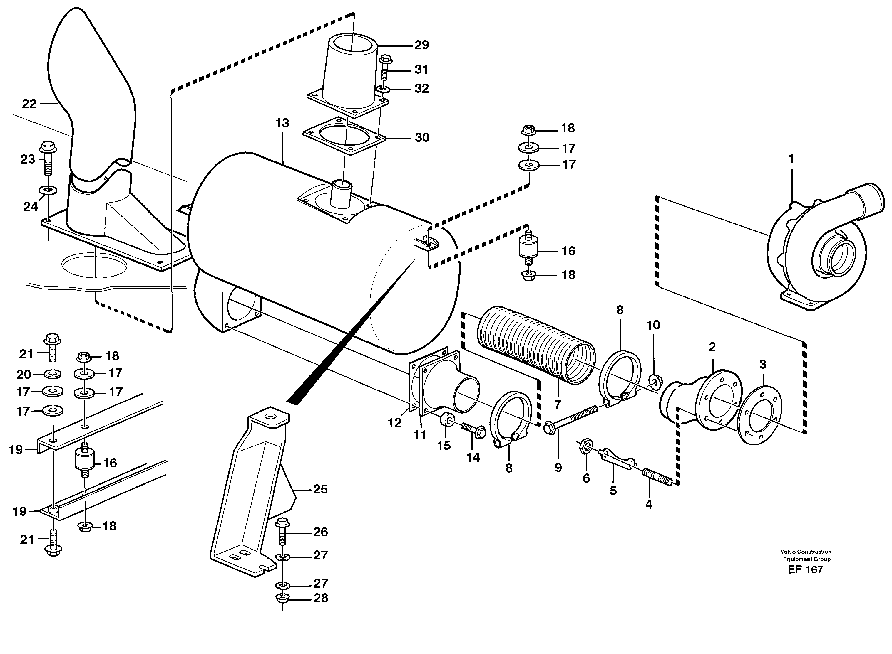 Схема запчастей Volvo L150D - 39636 Exhaust system, silencer L150D