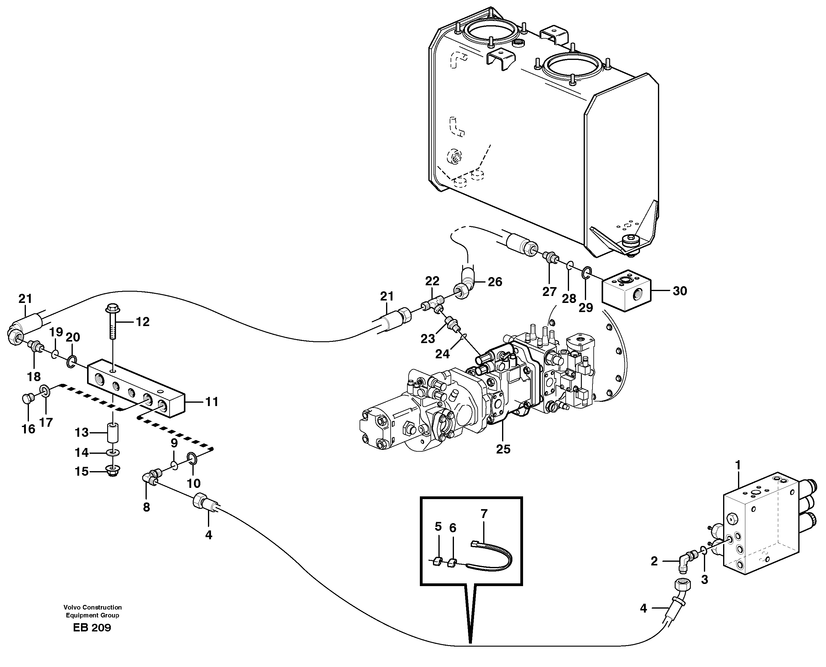 Схема запчастей Volvo L50D - 32318 Draining line, central block. Leak-off line, pump L50D