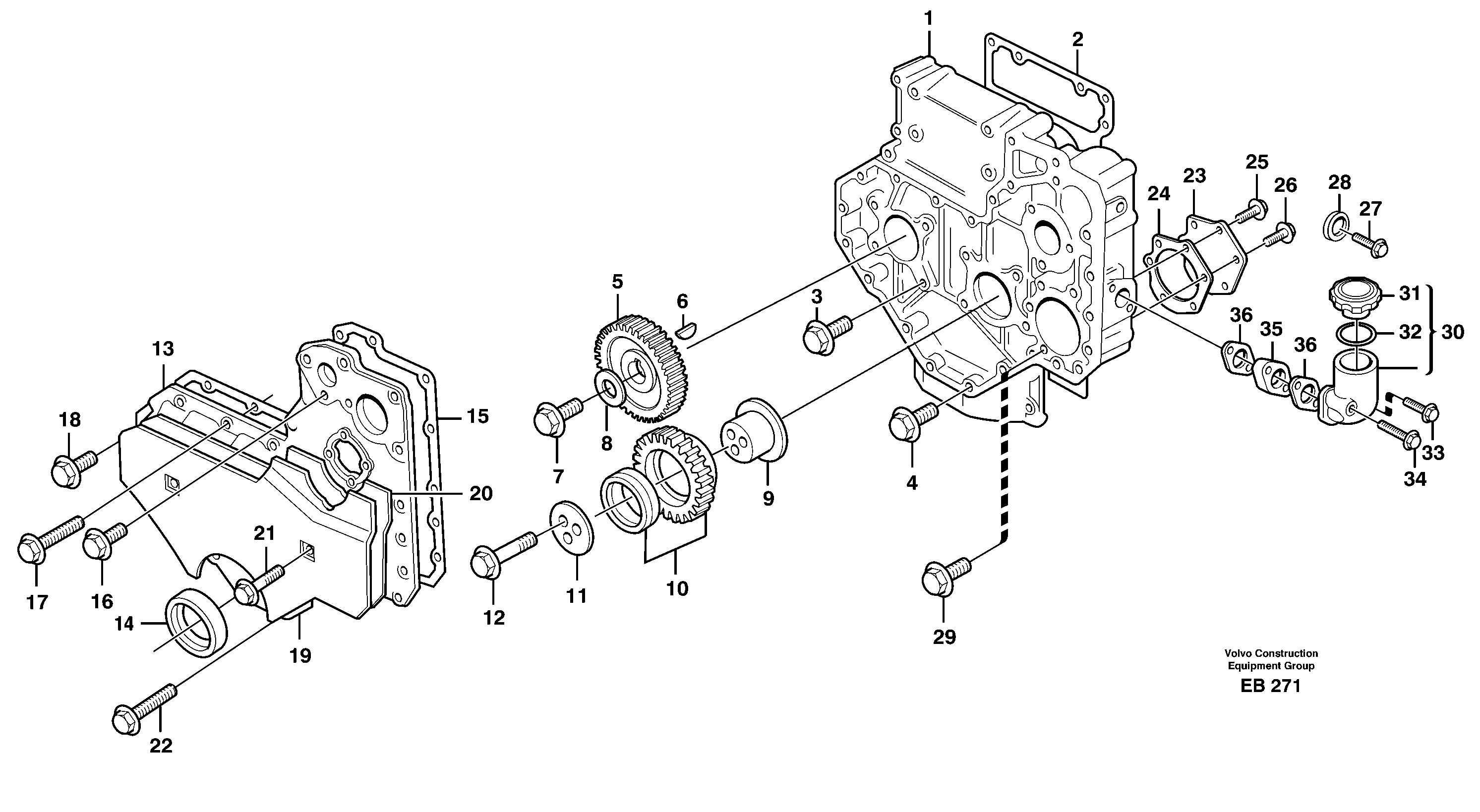 Схема запчастей Volvo L50D - 68223 Timing gear casing and gears L50D