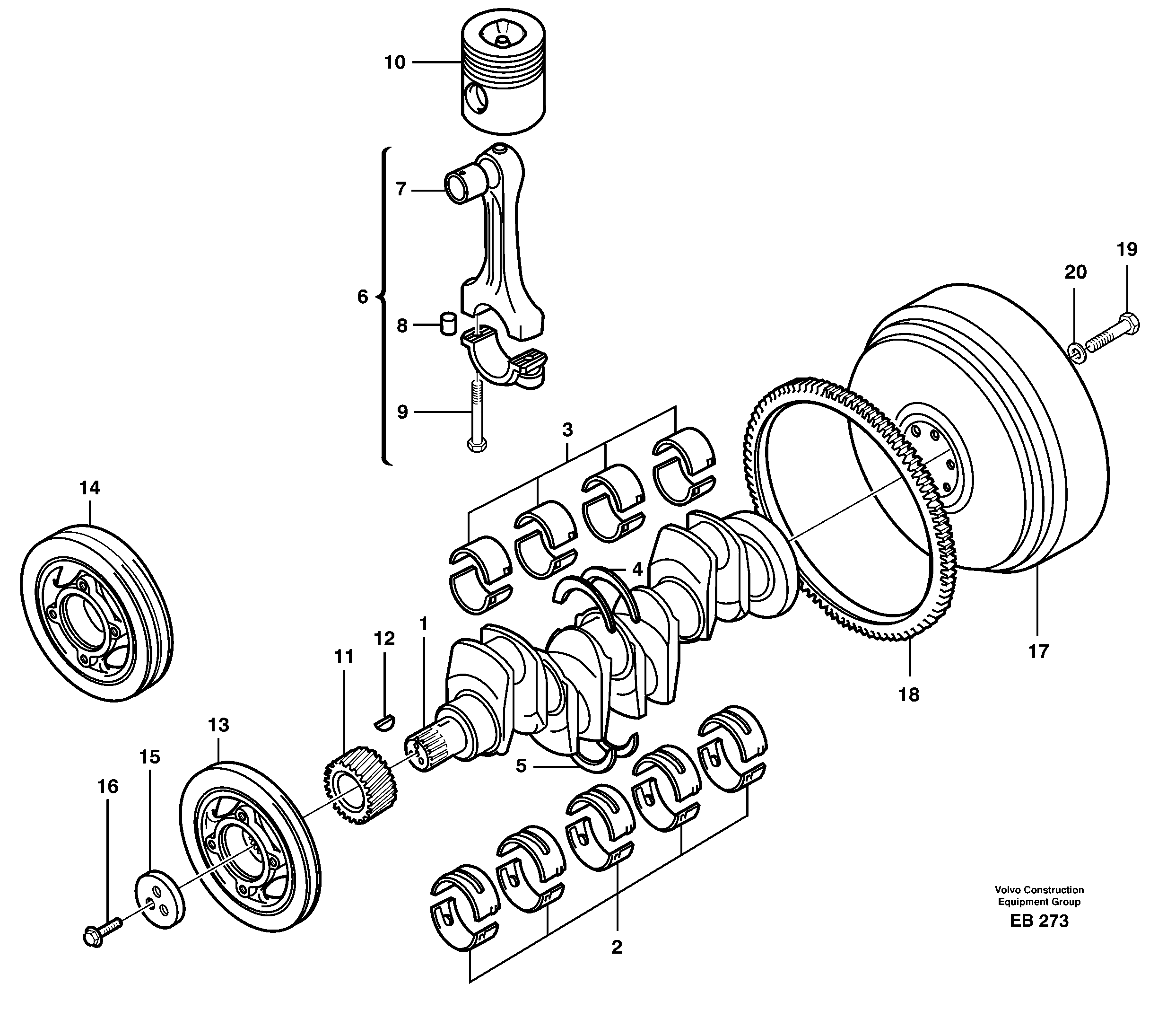 Схема запчастей Volvo L50D - 55786 Crankshaft and related parts L50D