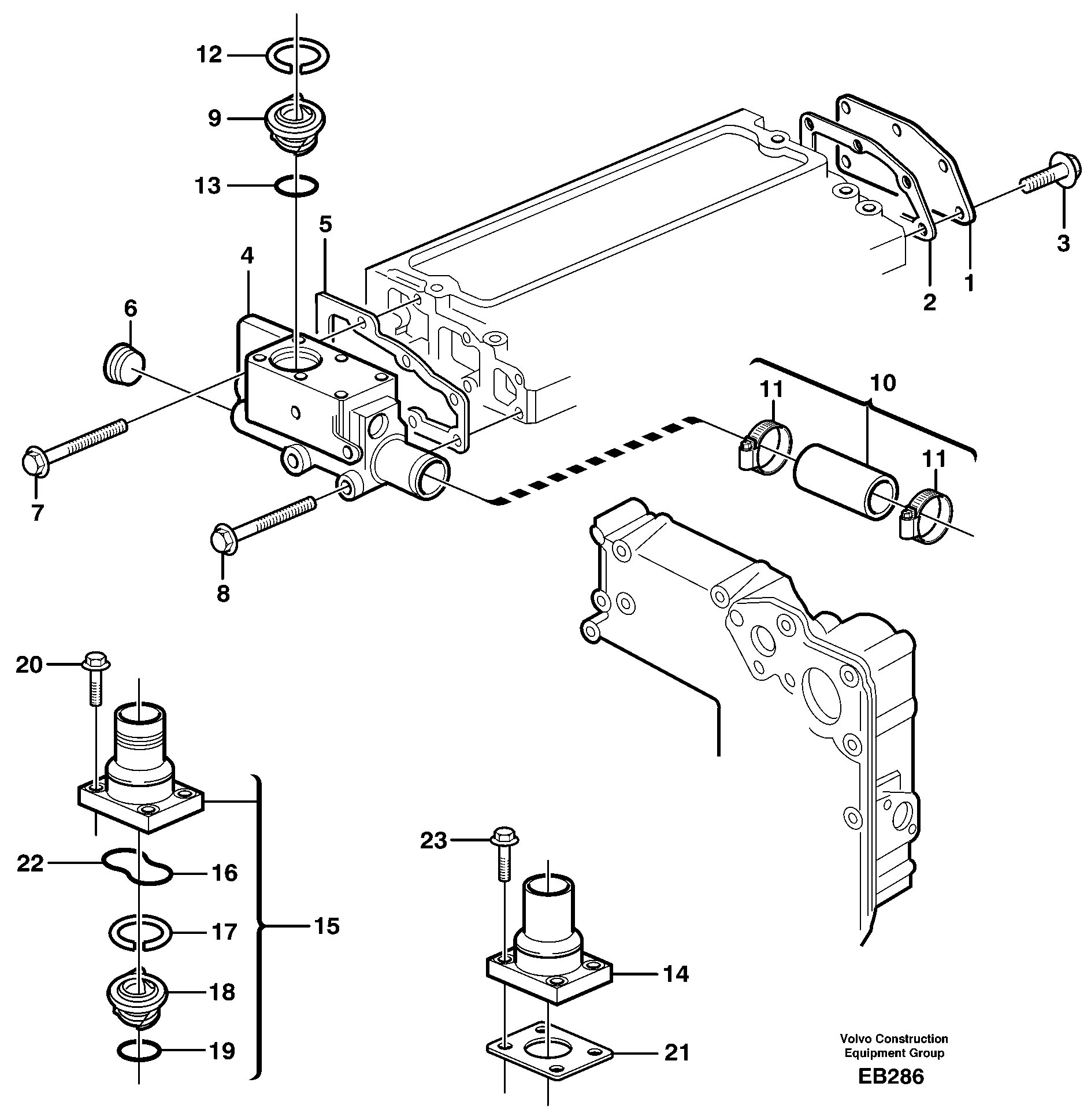 Схема запчастей Volvo L50D - 39965 Thermostathousing with fitting parts L50D