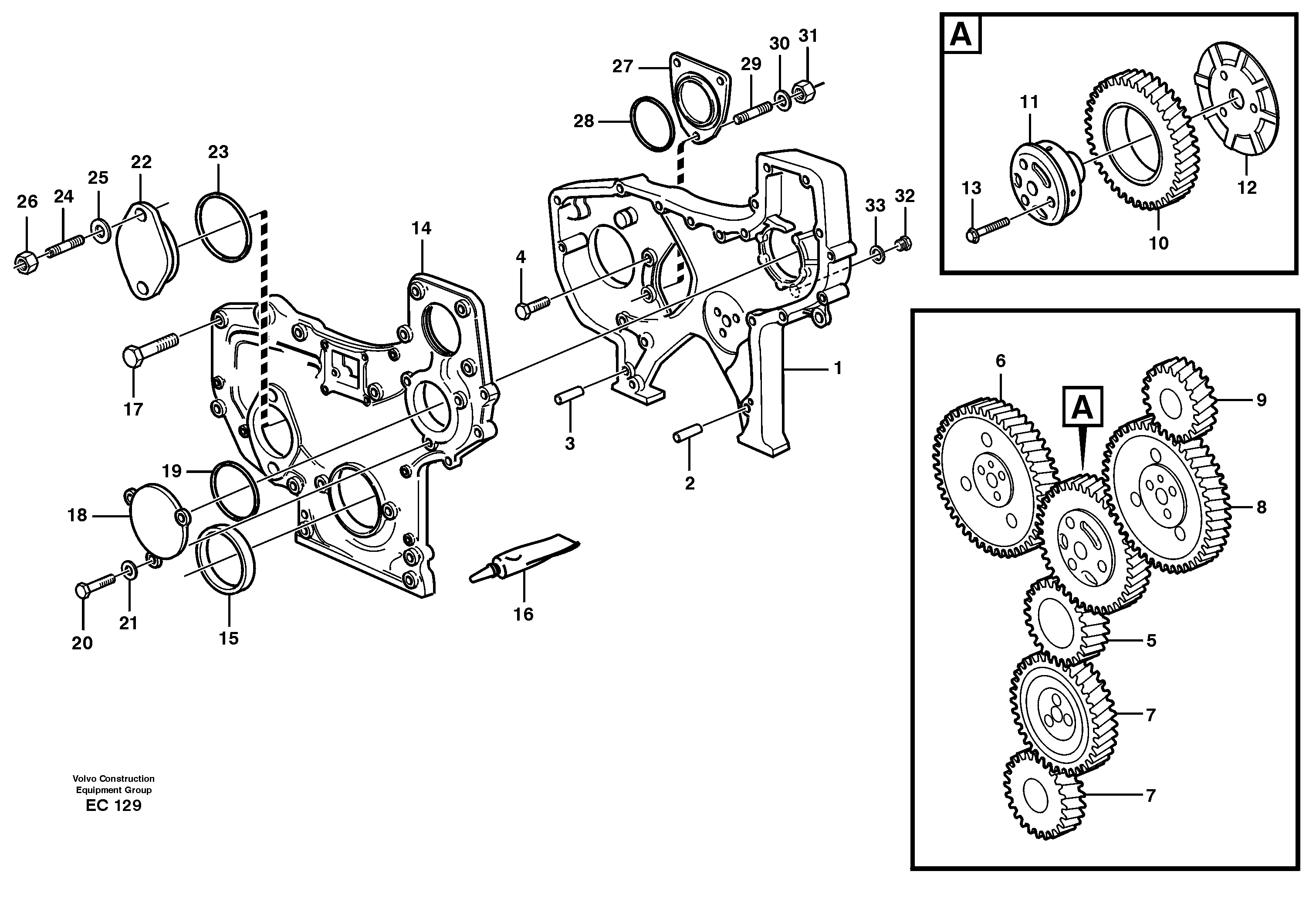 Схема запчастей Volvo L70D - 23195 Timing gear casing L70D