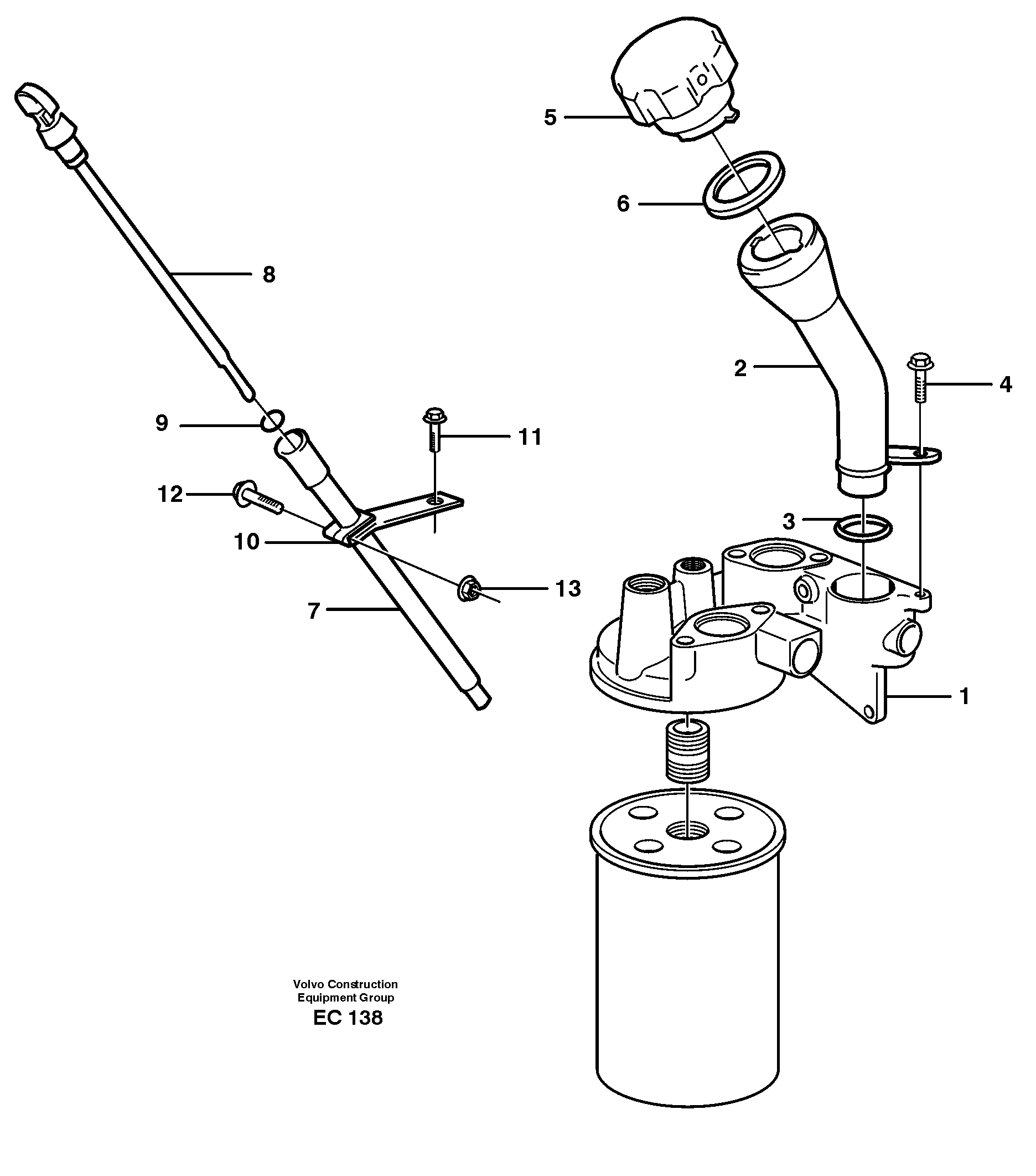 Схема запчастей Volvo L70D - 23197 Oil filler and dipstick L70D