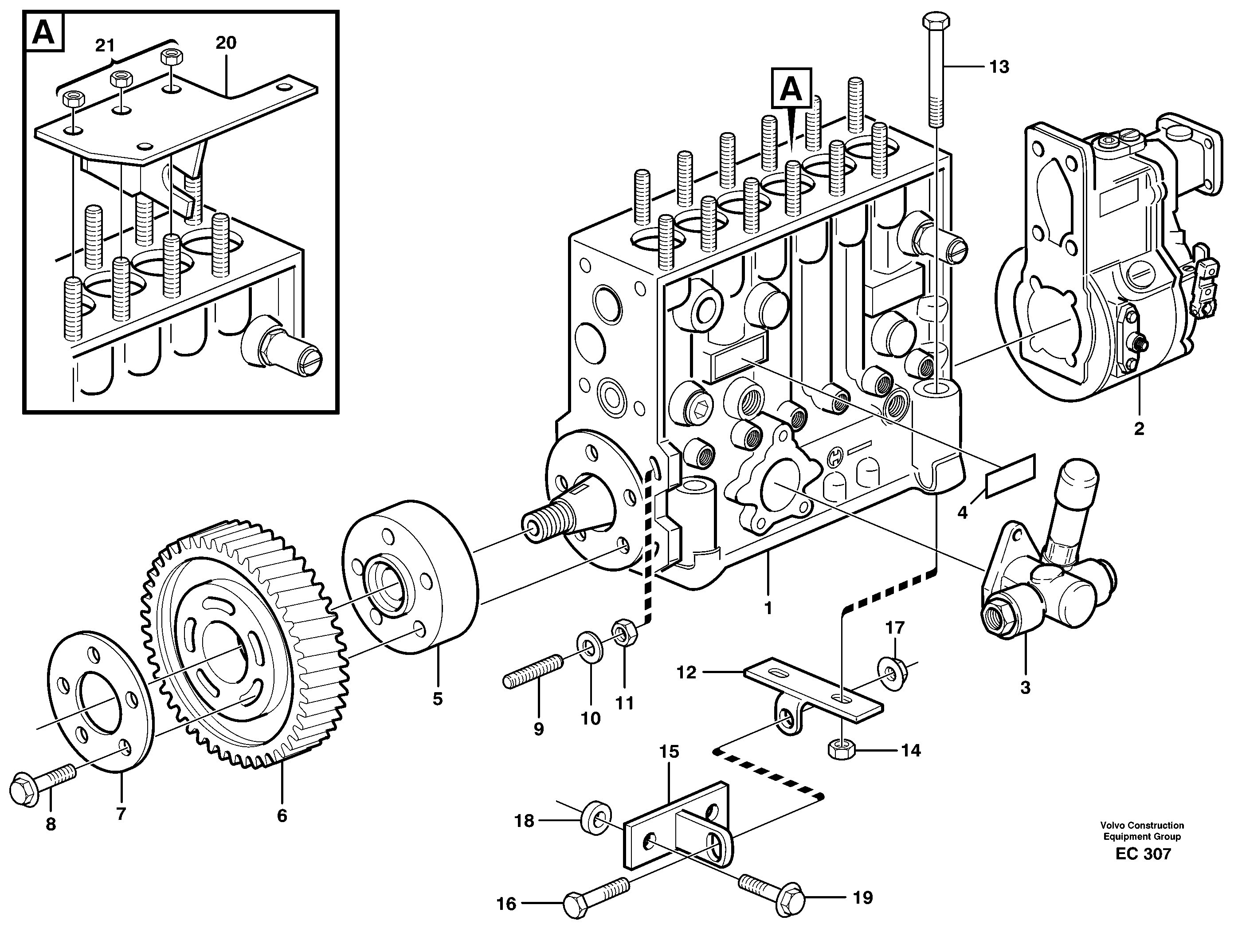 Схема запчастей Volvo L70D - 83106 Injection pump with drive and fitting parts L70D