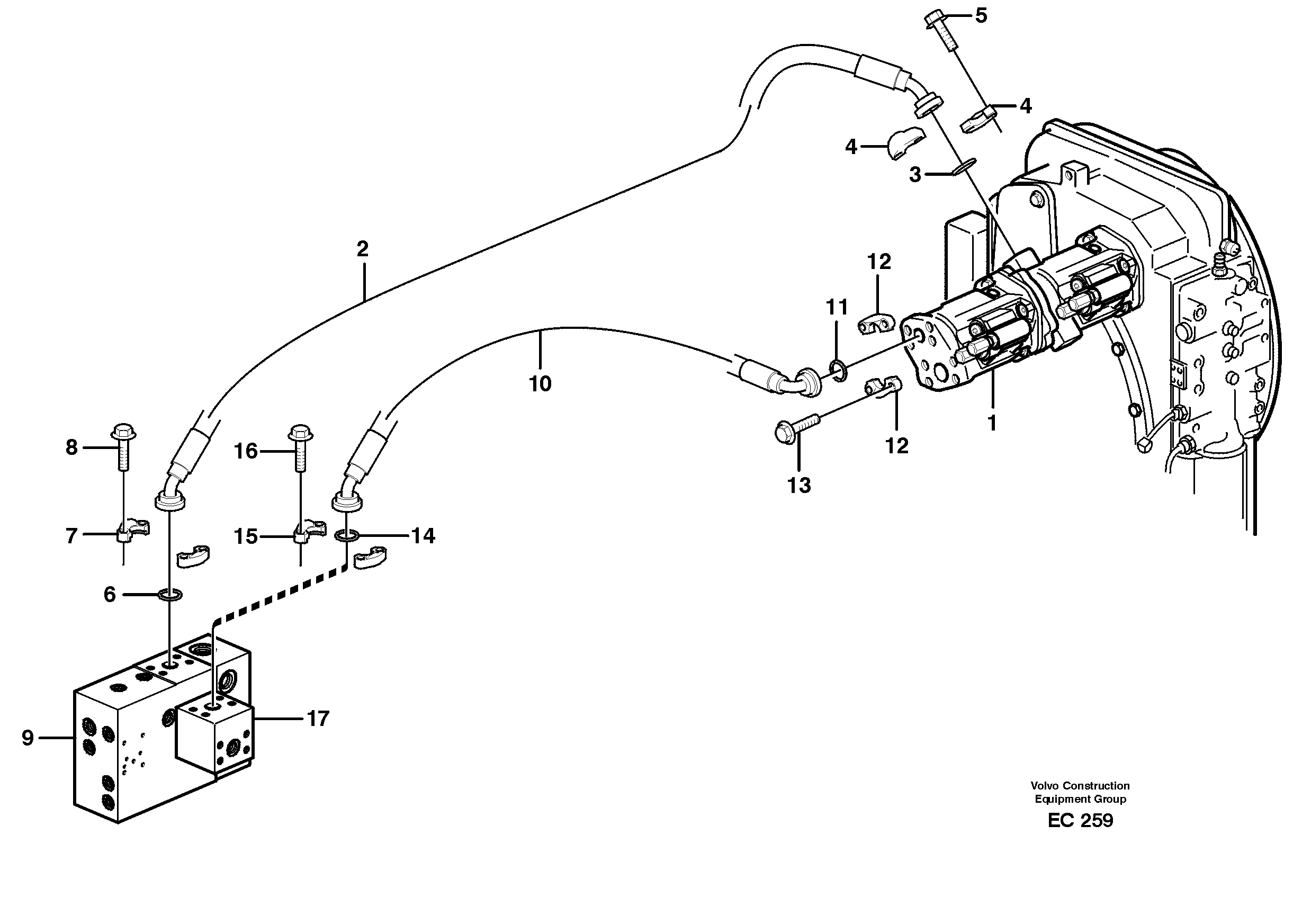 Схема запчастей Volvo L70D - 50072 Feed line, pump - central block L70D