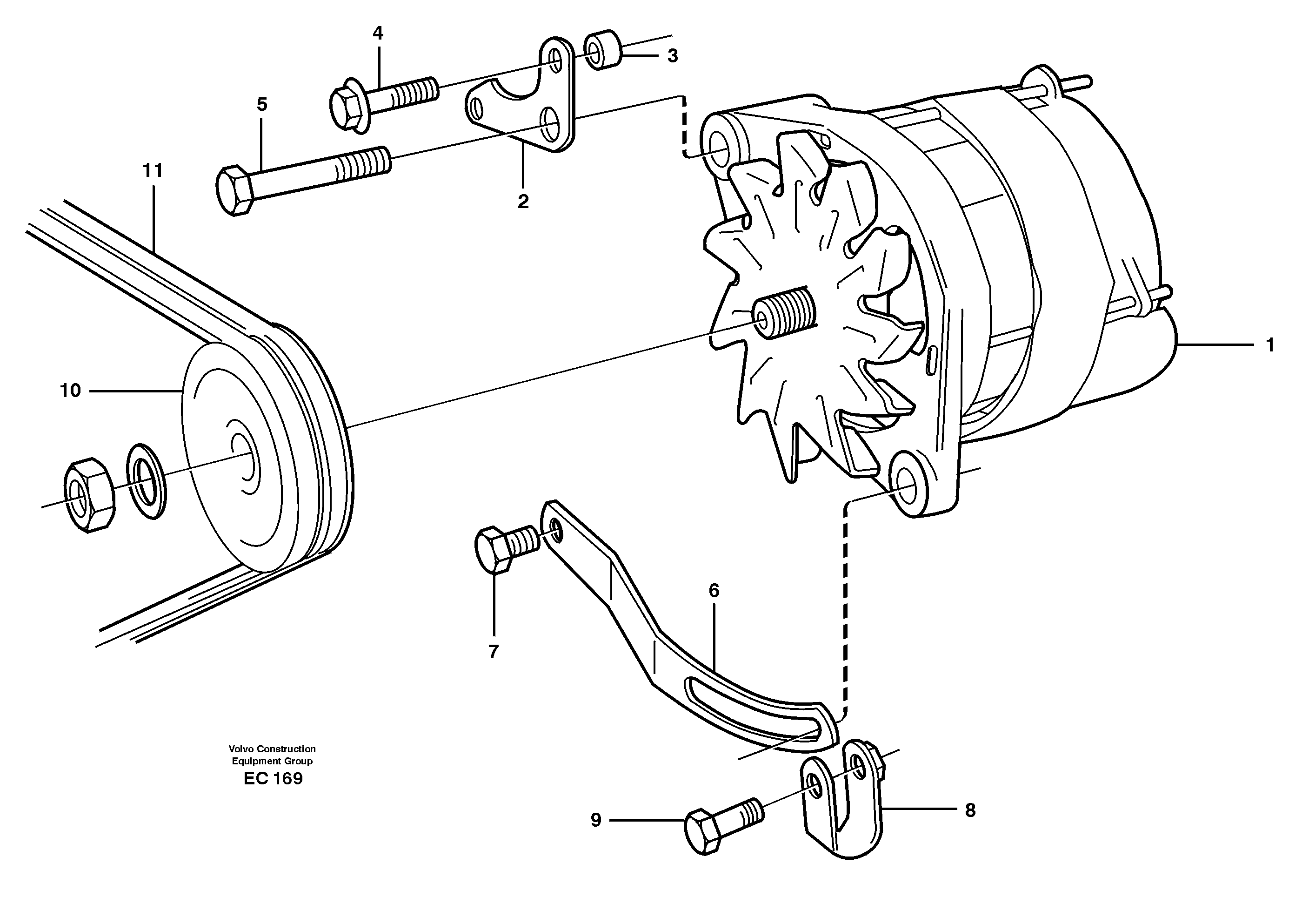 Схема запчастей Volvo L70D - 24837 Alternator with assembling details L70D