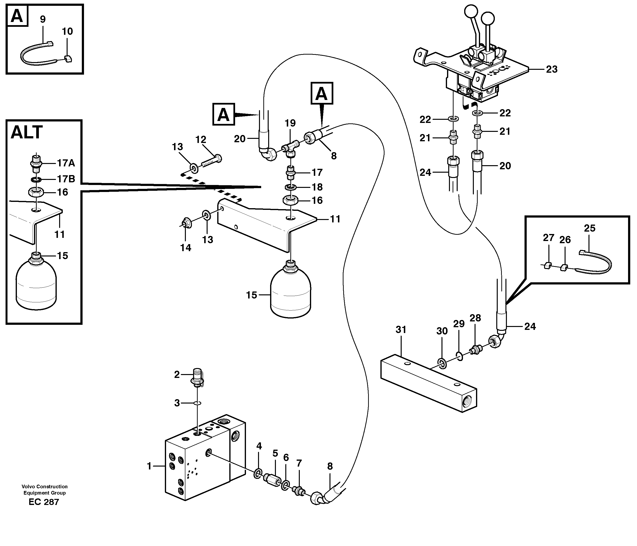 Схема запчастей Volvo L70D - 87276 Servo - hydraulic, feed and return lines L70D